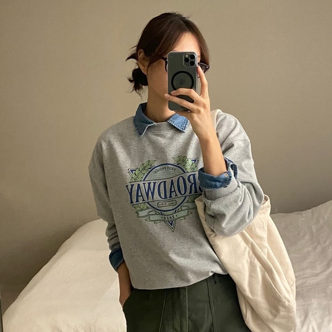 Siyazu SITP5165 Broadway Fleece Sweatshirt Melange gray 착용 스타일 - 1