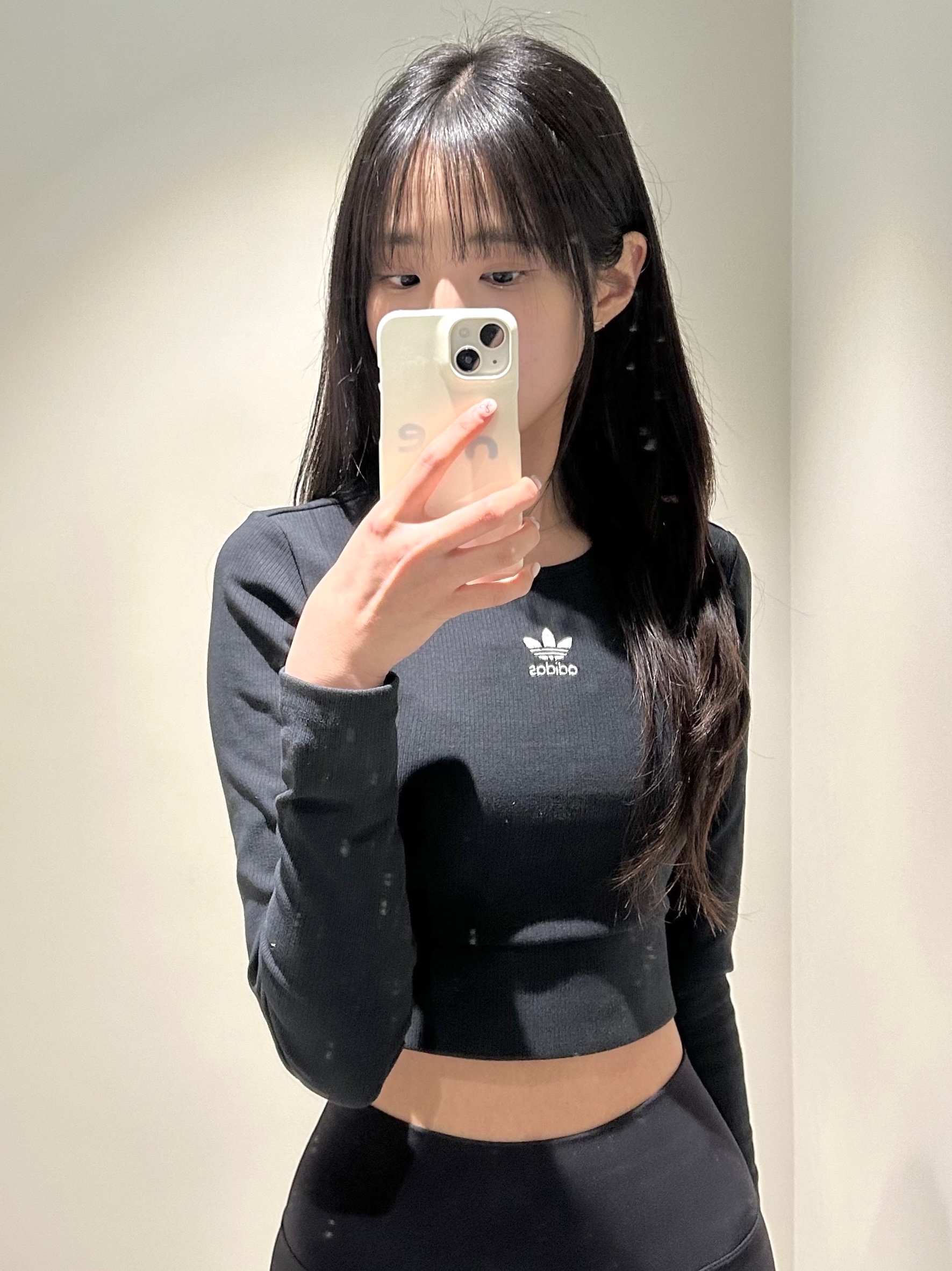 (W) Adidas Essential Rib Long Sleeve T-Shirt - KR Sizing 착용 스타일 - 1