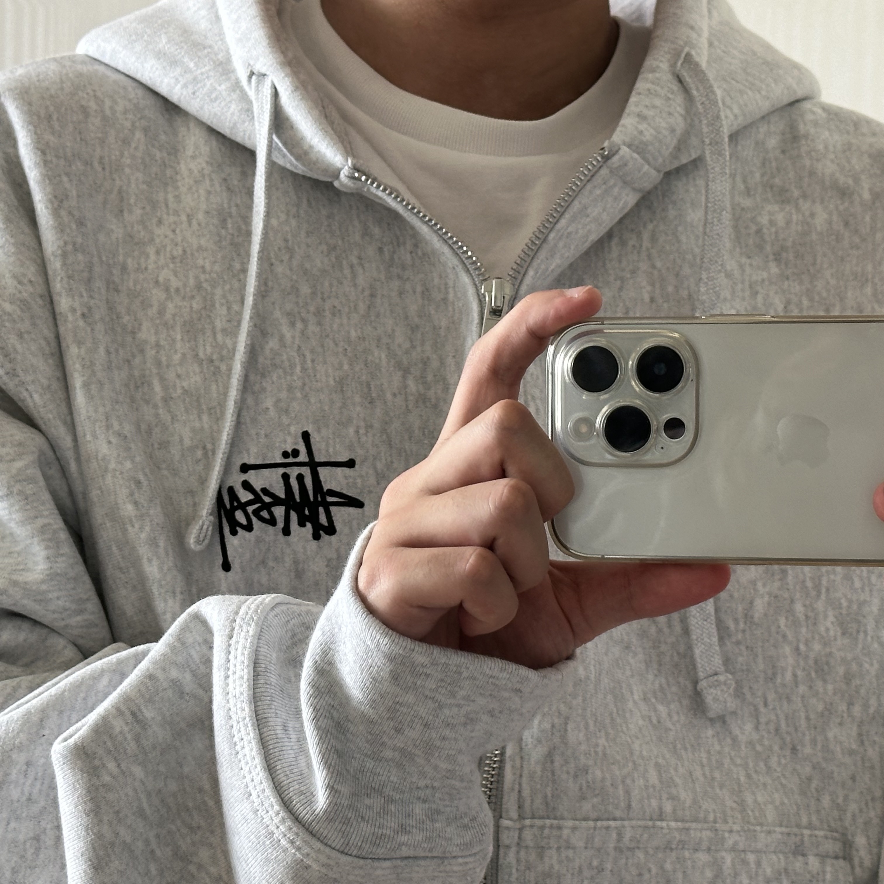Stussy Basic Stussy Zip Hoodie Ash Heather 착용 스타일