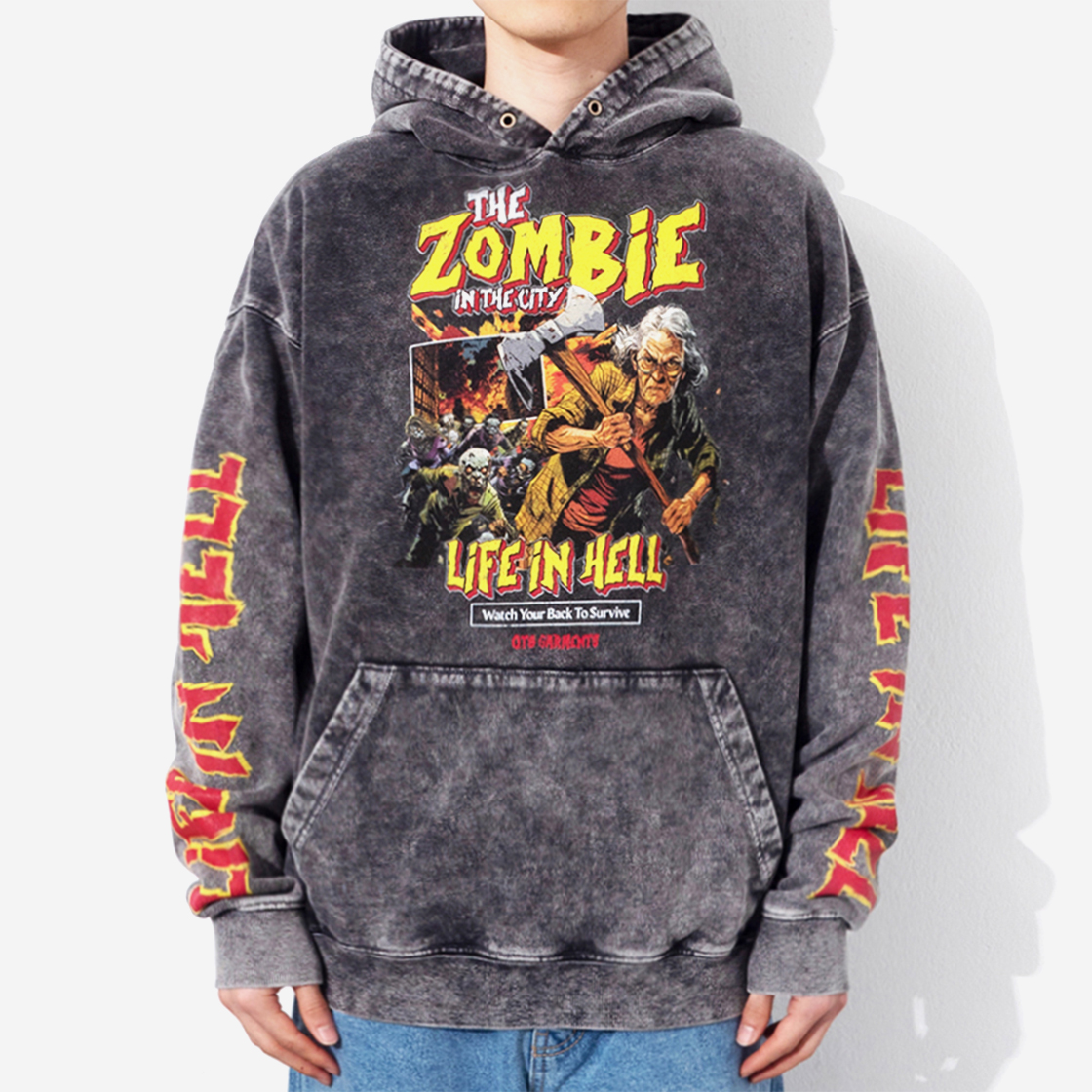 큐티에잇 가먼츠 더 좀비 셀파 워시드 후디 차콜(QT8 GARMENTS TL The Zombie SP Washed Hoodie Charcoal) - 3