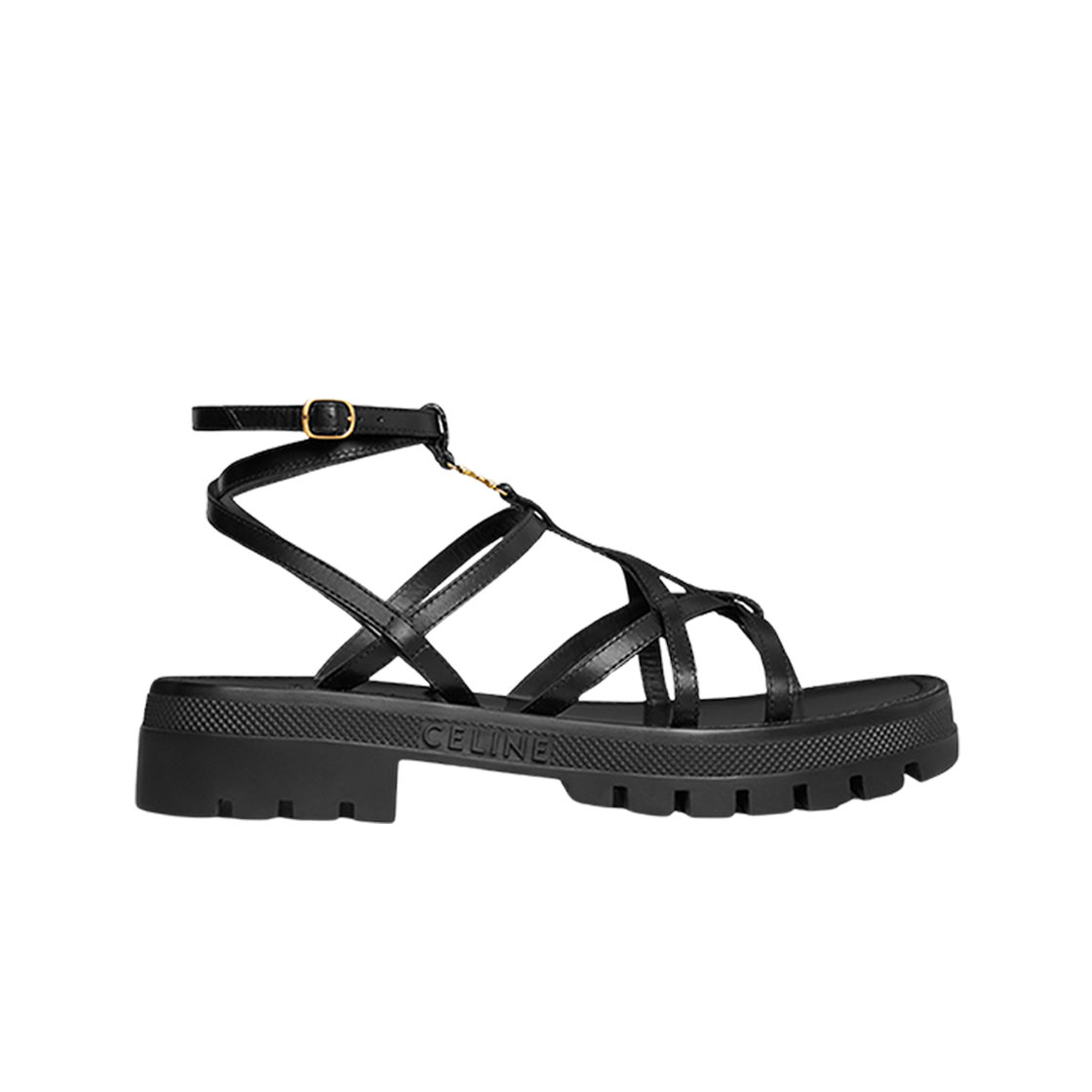 (W) 셀린느 클레아 트리옹프 스트래피 샌들 베제탈 태닝 카프스킨 블랙((W) Celine Clea Triomphe Strappy Sandal In CalfskinVegetal Tanning Black) - 1