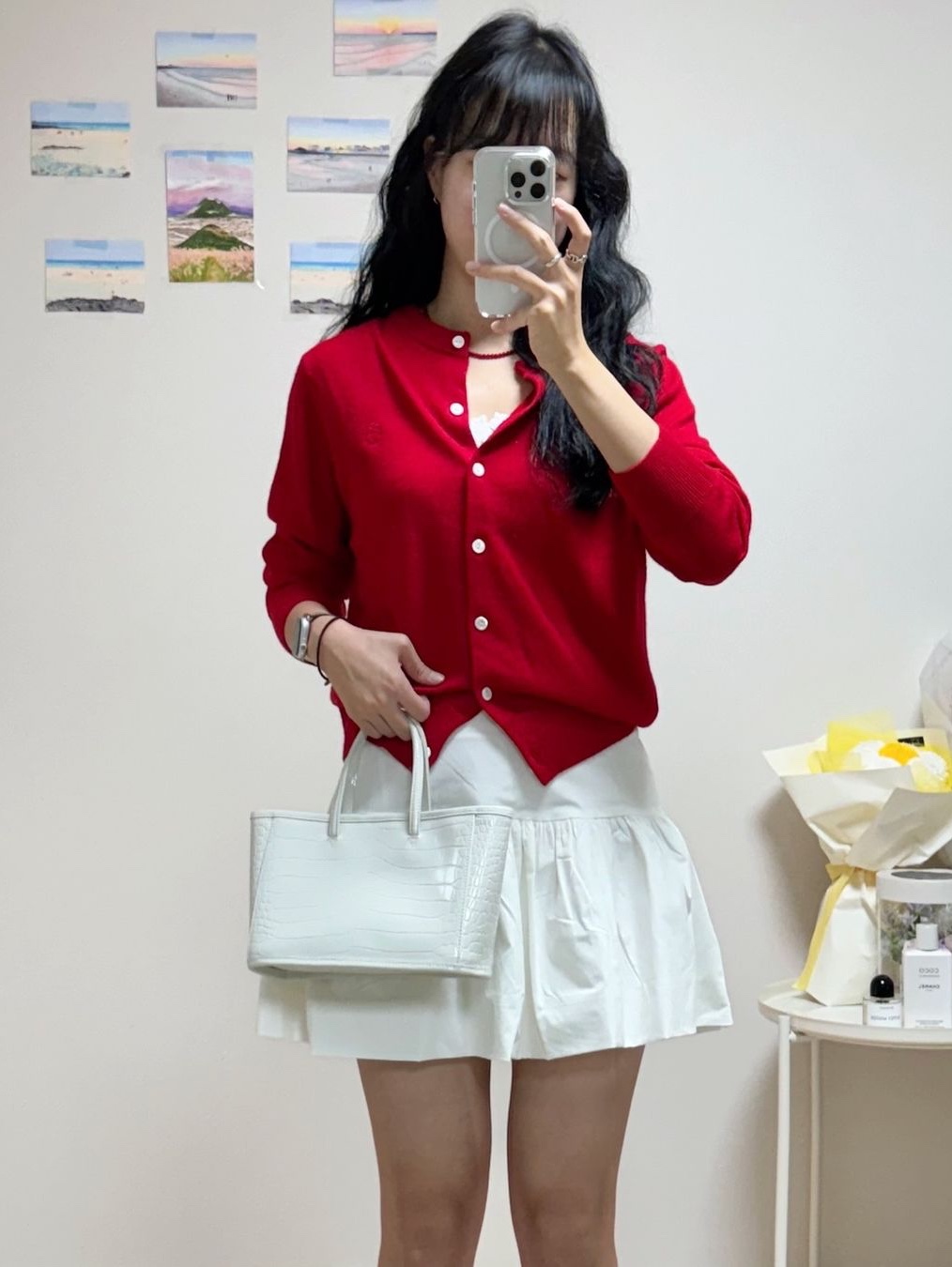 Siyazu SIKN2126 Merino Wool Minimal Cardigan Red 착용 스타일 - 1