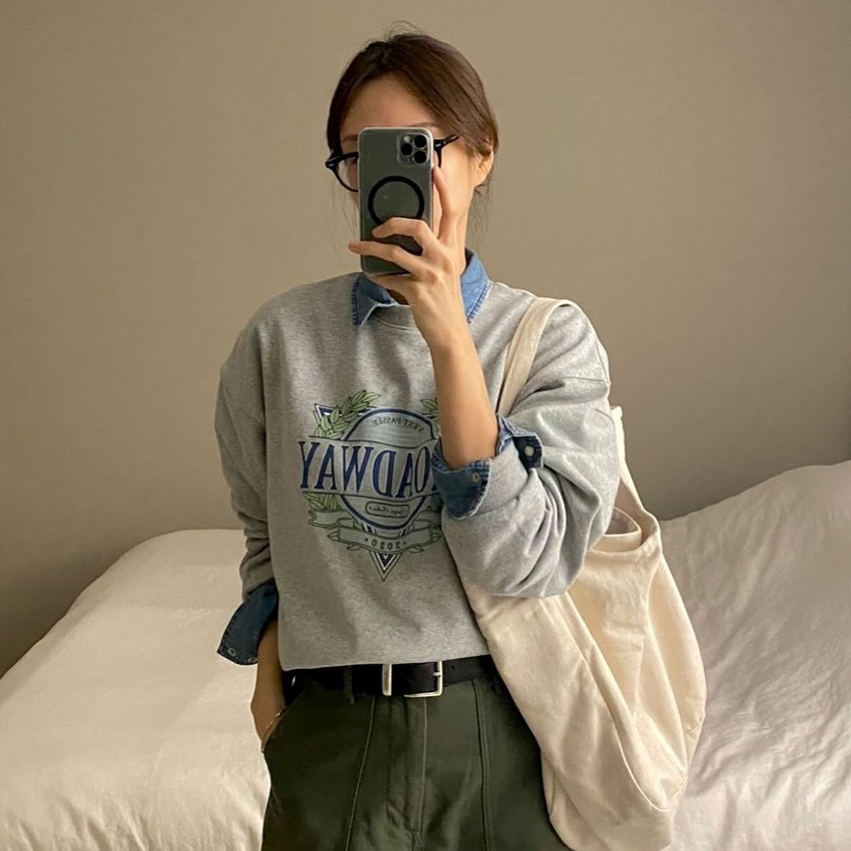 Siyazu SITP5165 Broadway Fleece Sweatshirt Melange gray 착용 스타일 - 2