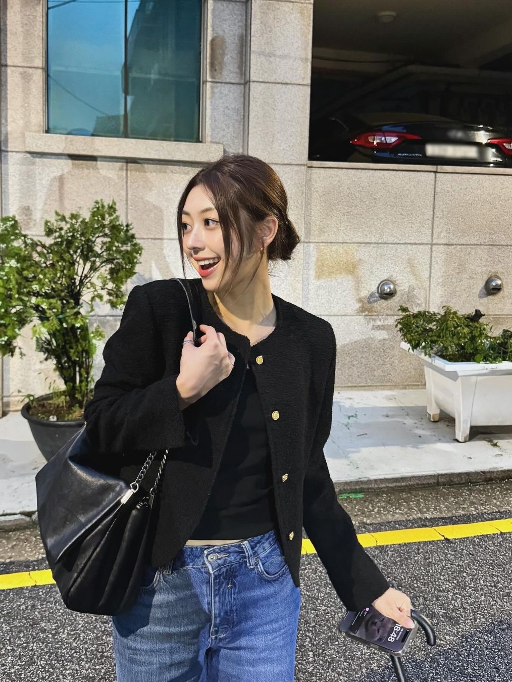 [예약 배송] Siyazu SIOT4100 Classic Tweed Jacket Black 착용 스타일 - 3
