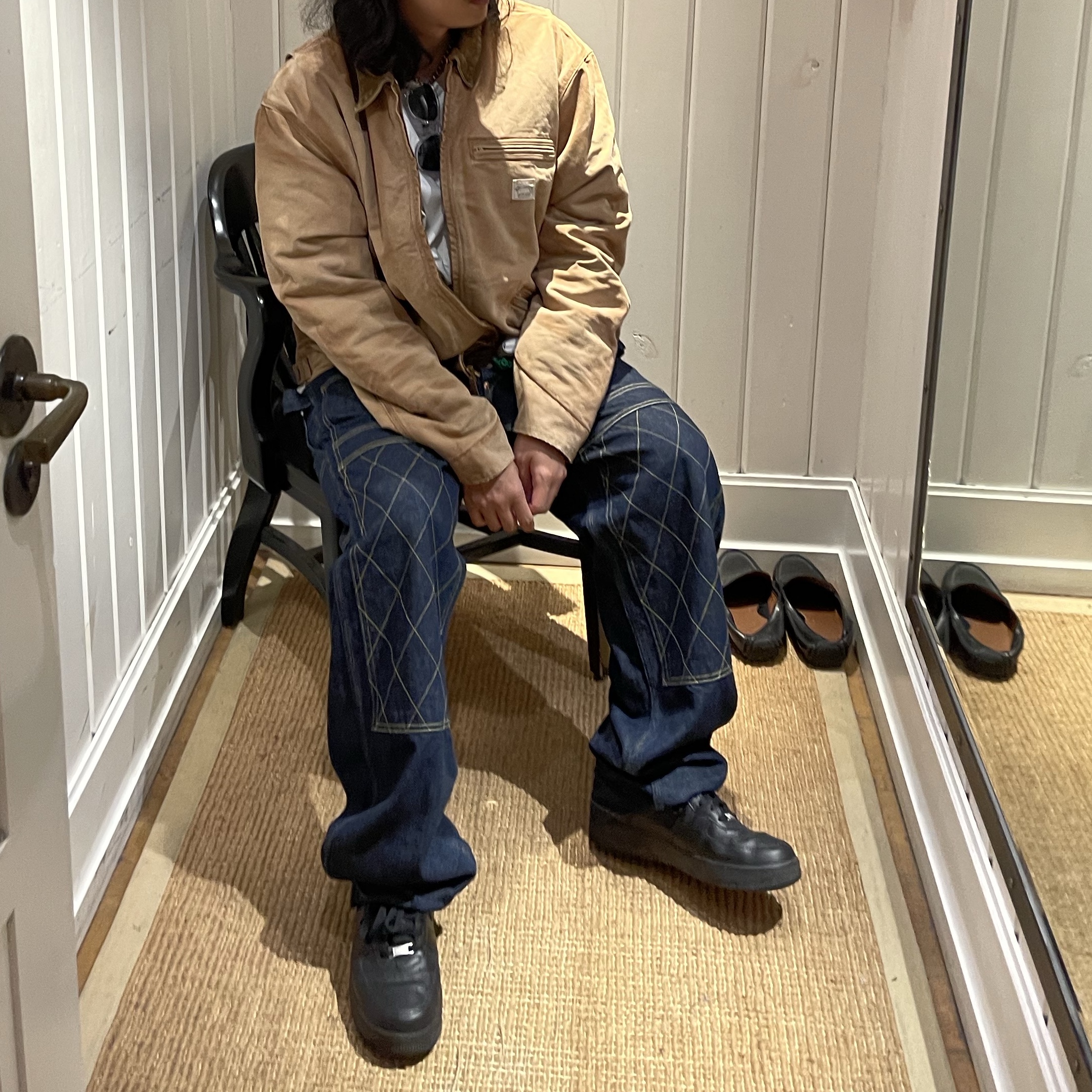 Kapital 11.5 oz. Denim Lumber Pants Indigo, Nike x Supreme Air Force 1 Low Black 착용 스타일