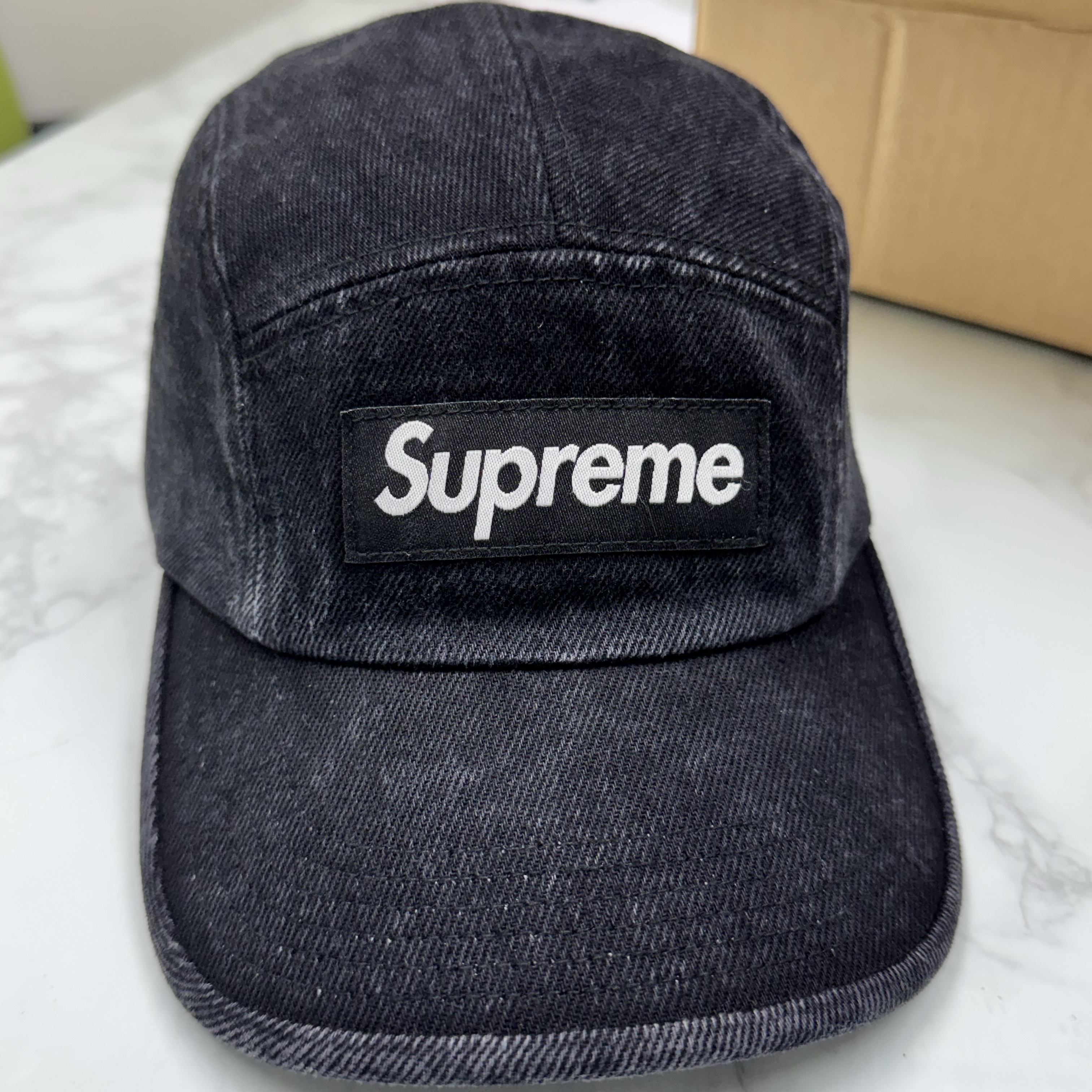 Supreme Denim Camp Cap Black - 24FW 착용 스타일