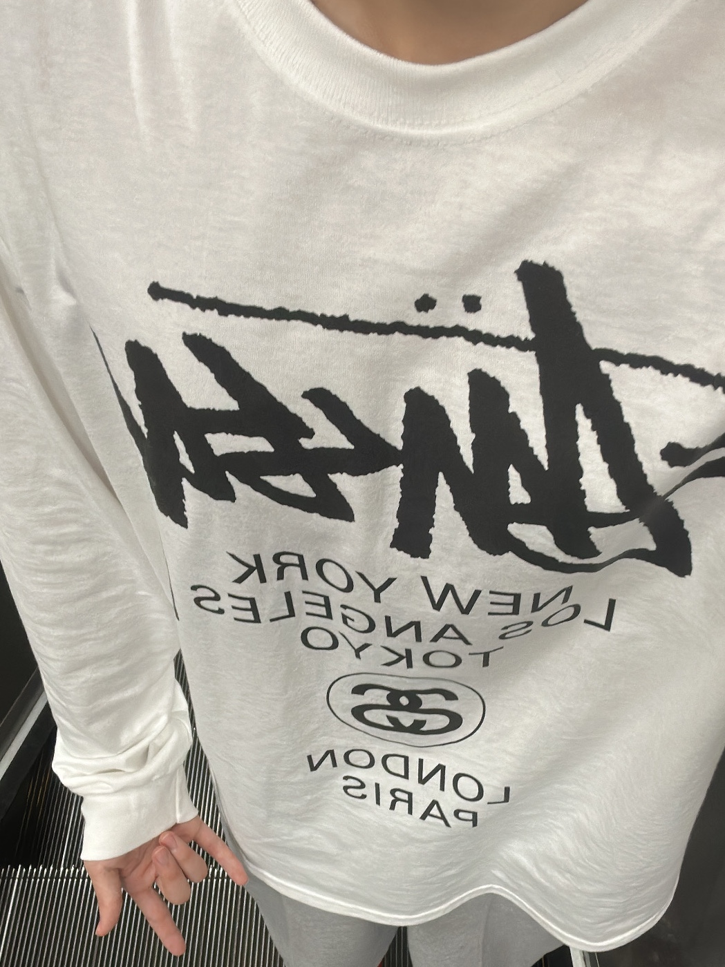 Stussy World Tour LS T-Shirt White 2024 착용 스타일