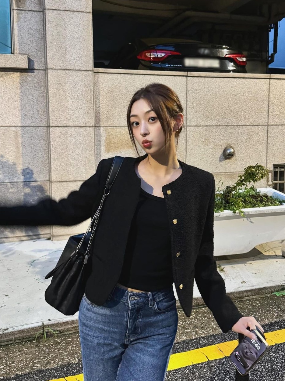 [예약 배송] Siyazu SIOT4100 Classic Tweed Jacket Black 착용 스타일 - 2