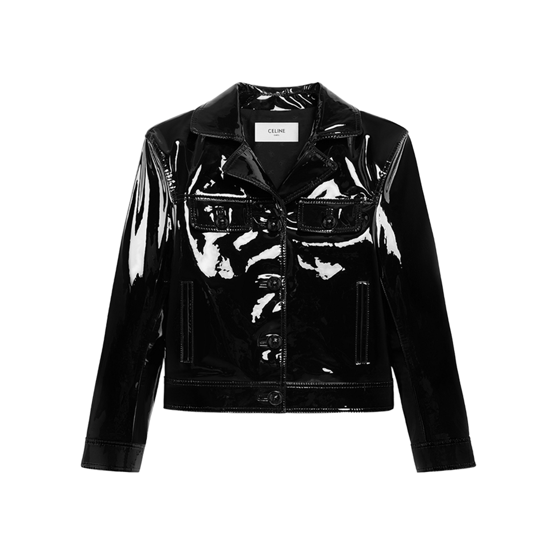 (W) Celine Straight Blouson Jacket In Patent Lambskin Leather Black 상세 이미지 1