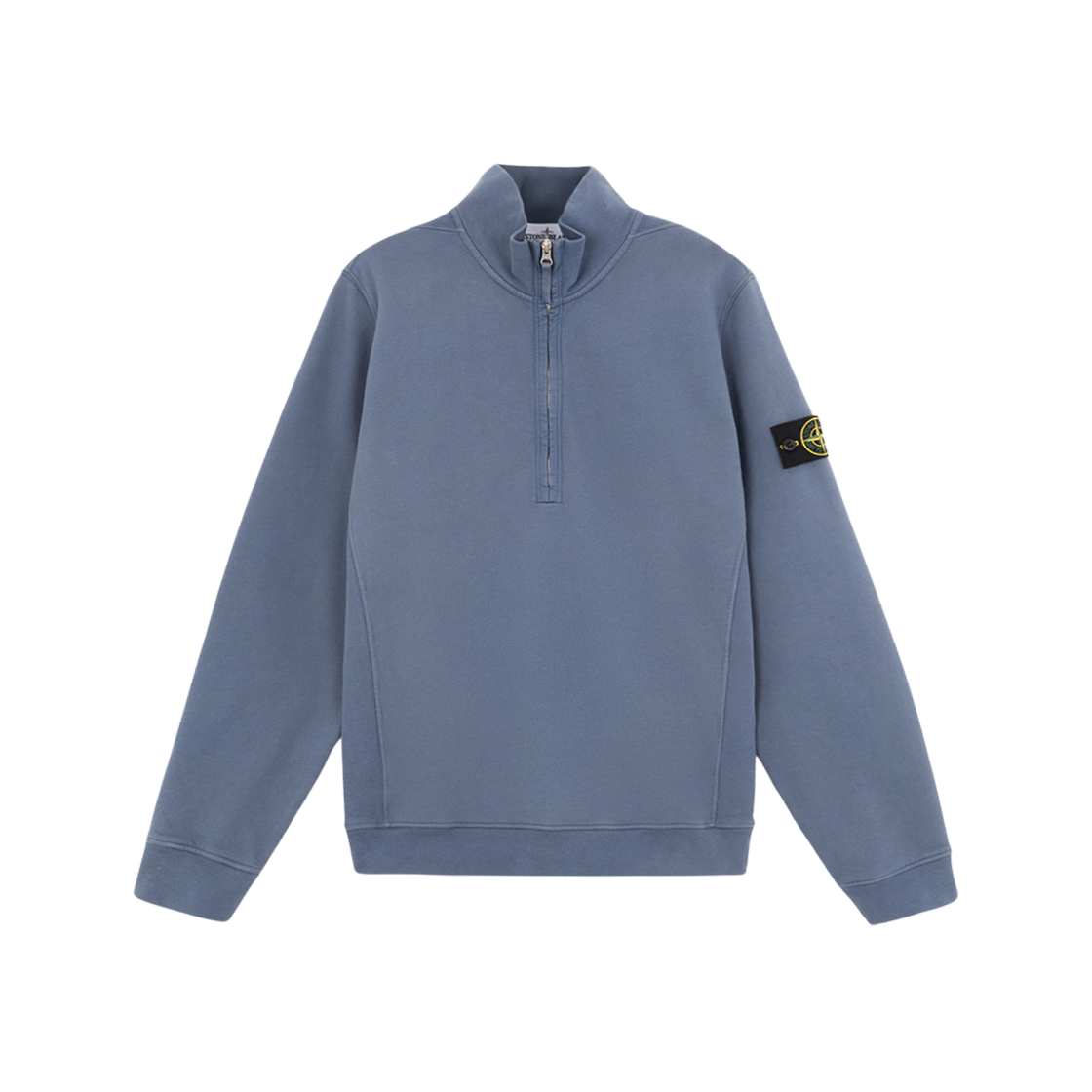 Stone Island 63420 Brushed Organic Cotton Fleece Half Zipper Sweatshirt with Standing Collar Mid Blue - 24FW 상세 이미지 1