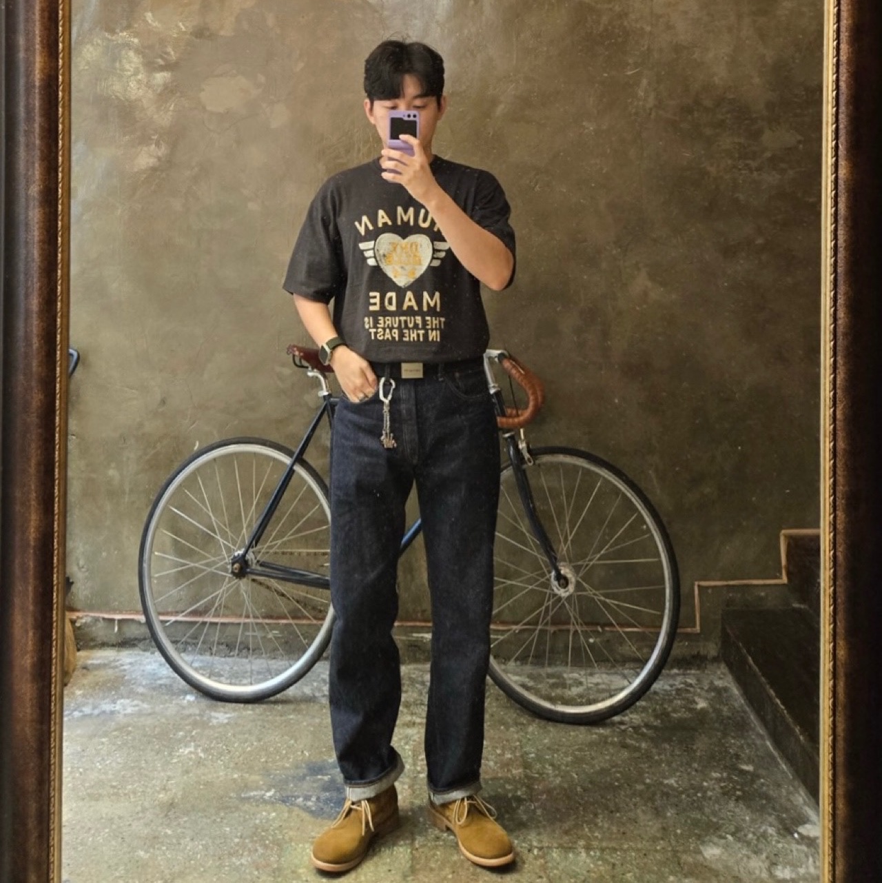 Levi's LVC 1955 Hand Drawn 501 Jeans Blue 착용 스타일 - 2