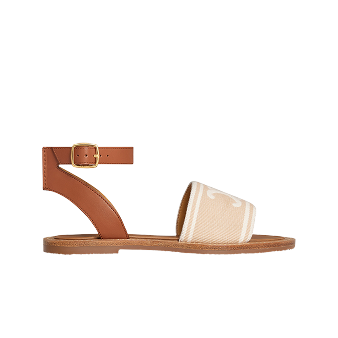 (W) 셀린느 림피아 샌들 트리옹프 자카드 캔버스 & 카프스킨 베이지 탠((W) Celine Lympia Sandal In Triomphe Jacquard Canvas & Calfskin Beige Tan) - 1