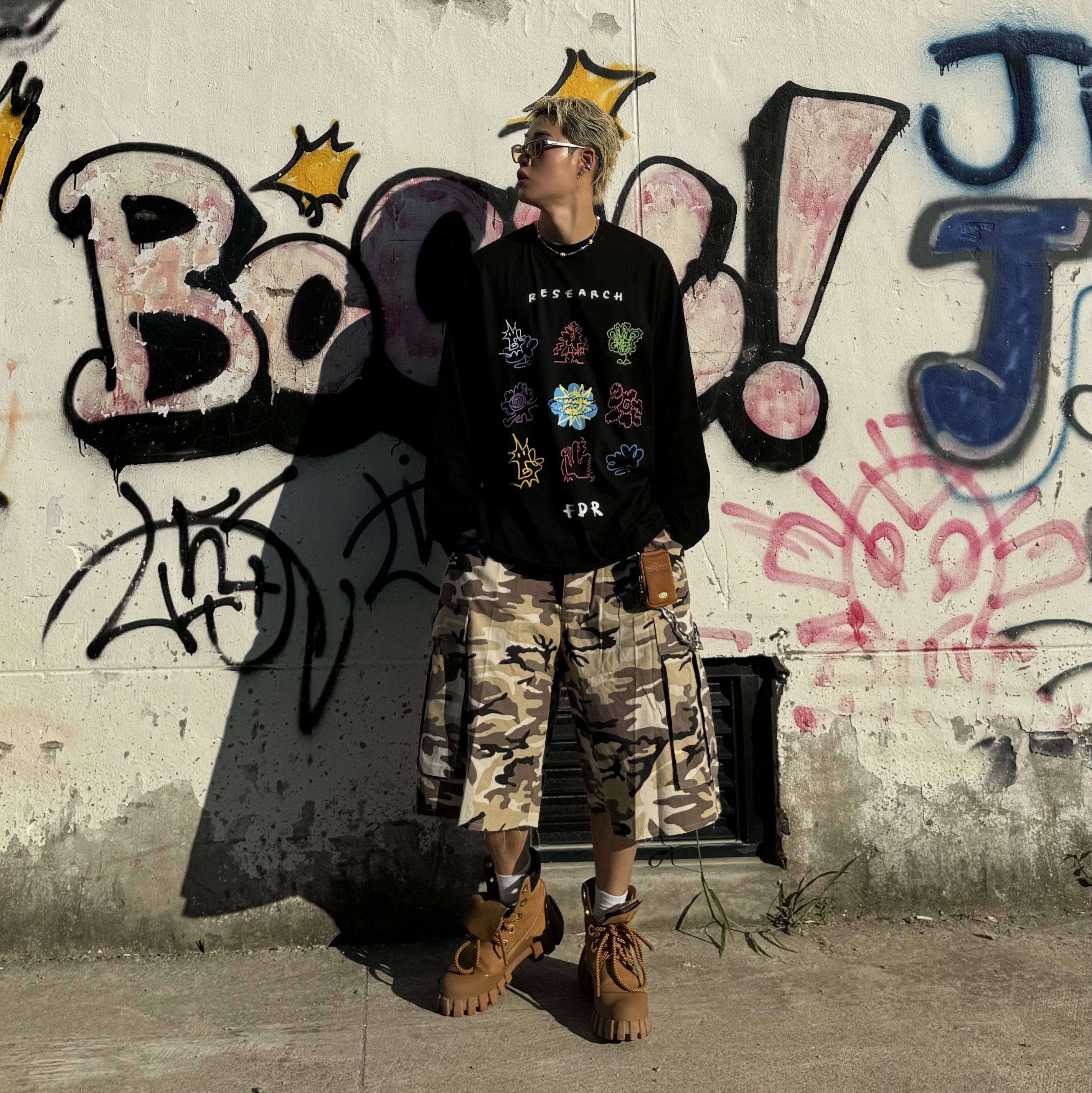 Undermycar Mu.45 Anti Fxxking Logo Play Big Cargo Rip-Camo Shorts Camo Beige, Timberland x Humberto Leon 6 Inch Boot Wheat Nubuck - Medium 착용 스타일