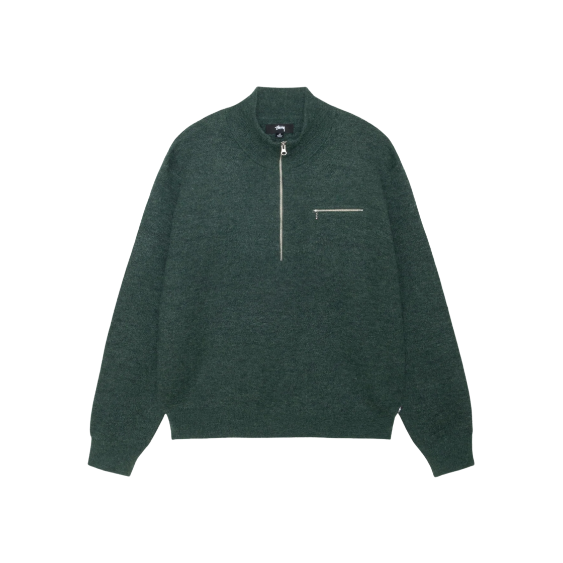 Stussy Half Zip Mock Neck Sweater Dark Green 상세 이미지 1