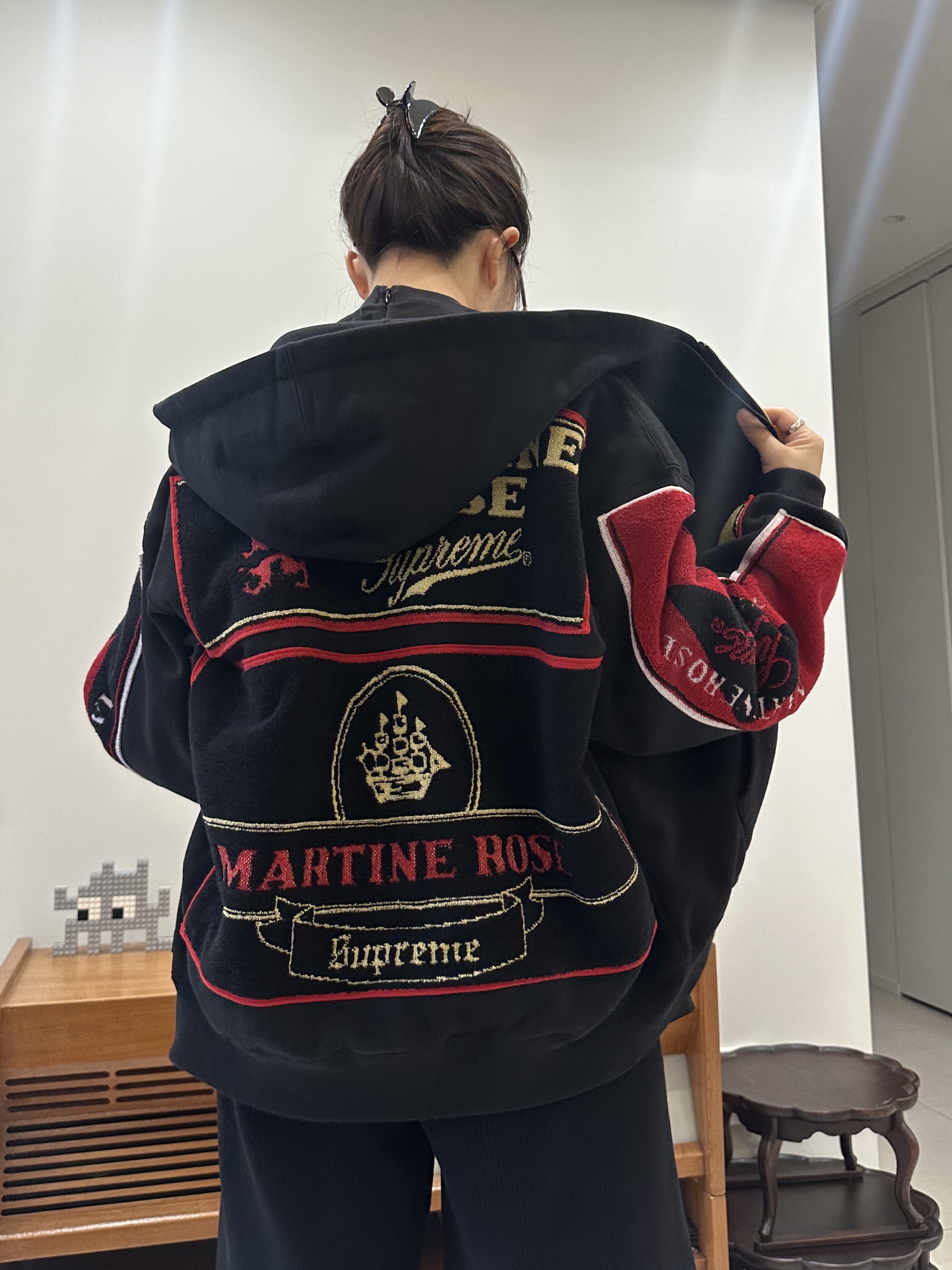 Supreme x Martine Rose Towel Zip Up Hooded Sweatshirt Black - 24FW, Bearbrick Pink Panther 1000% 착용 스타일 - 10