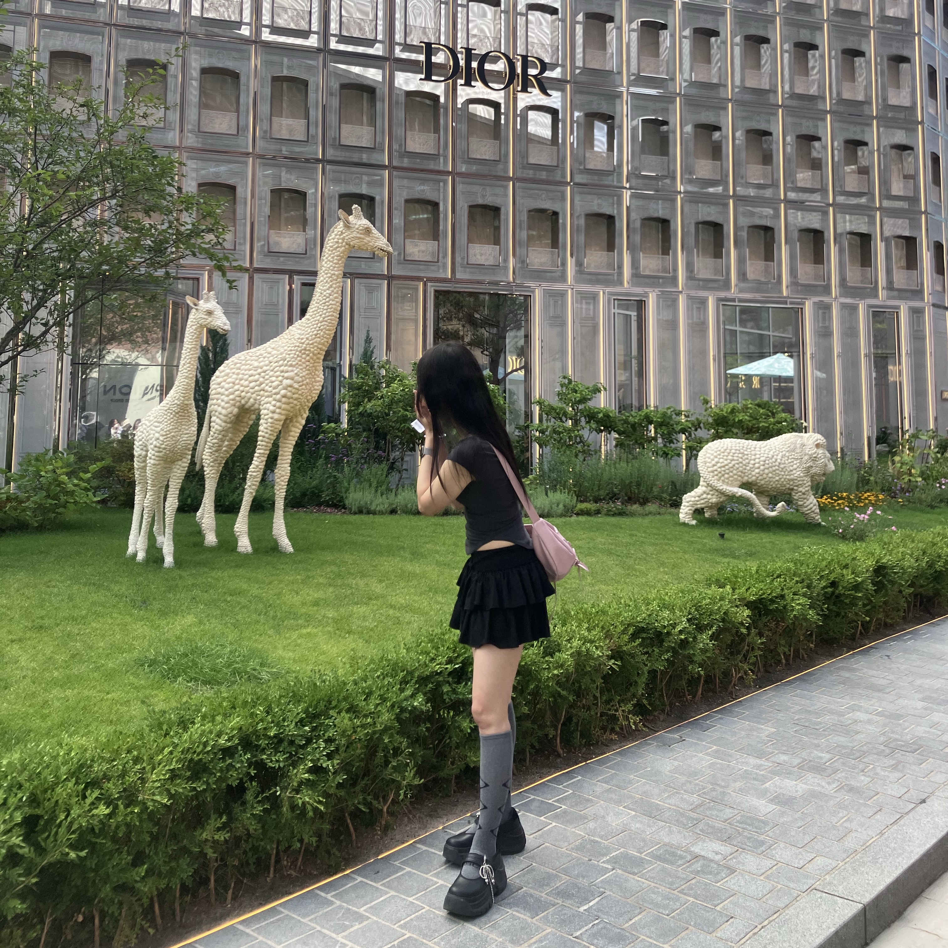 (W) Threetimes Athletic Slit Skirt Black, Mischief Rhombus Knee Socks Charcoal 착용 스타일 - 3