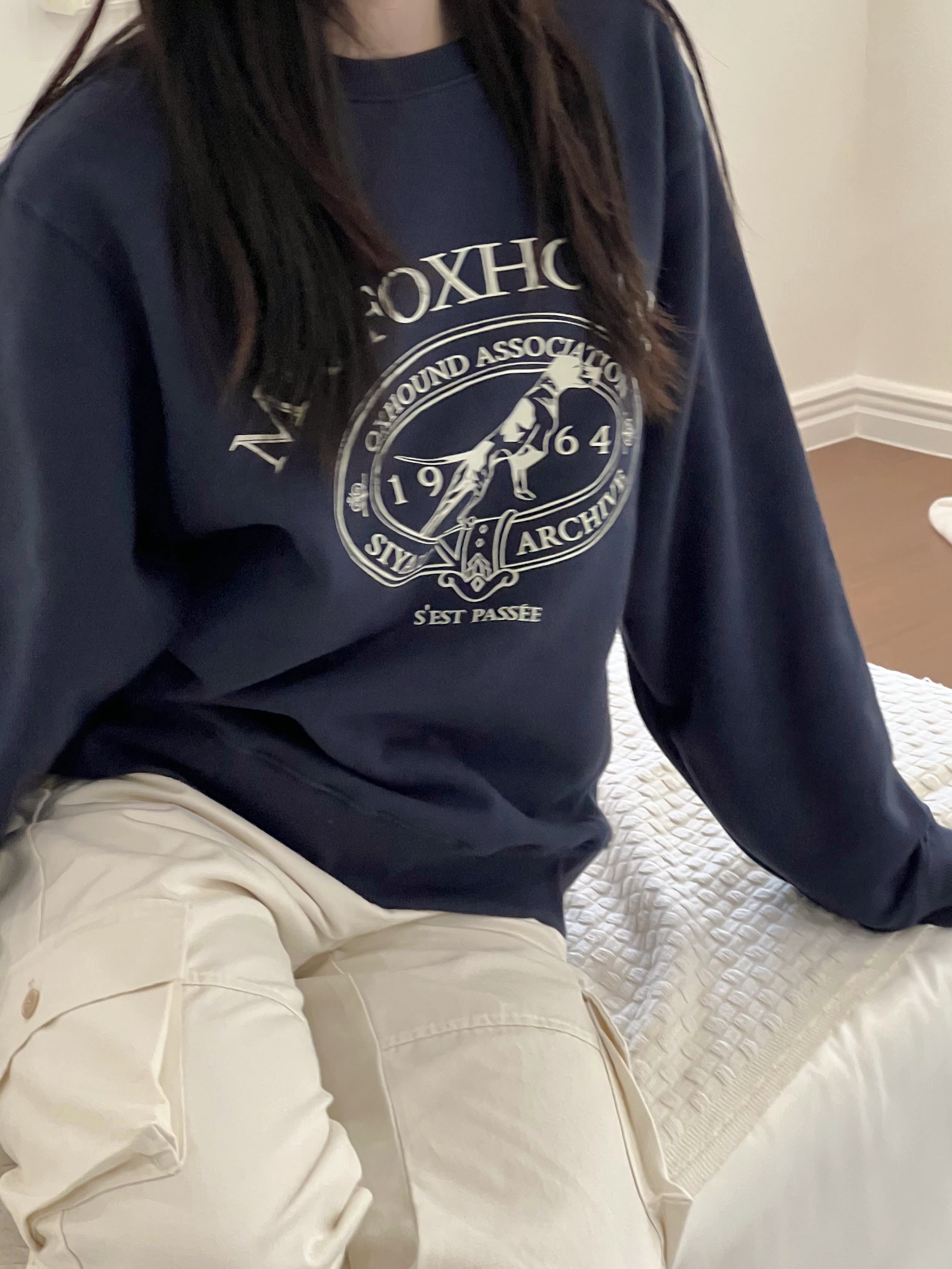 Siyazu SITP5042 Foxhound Sweat Shirt Dark Navy 착용 스타일 - 2
