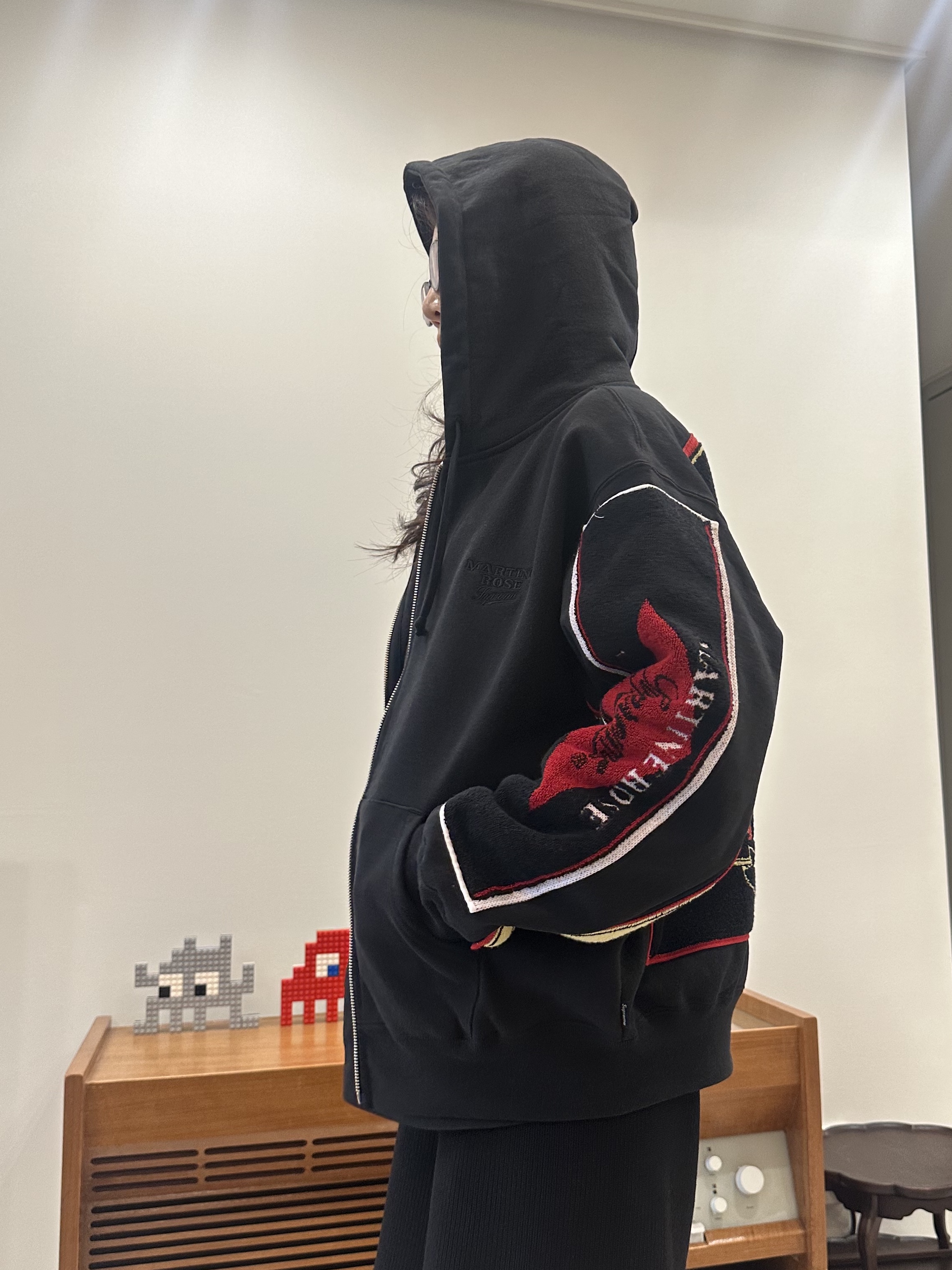 Supreme x Martine Rose Towel Zip Up Hooded Sweatshirt Black - 24FW, Bearbrick Pink Panther 1000% 착용 스타일 - 8
