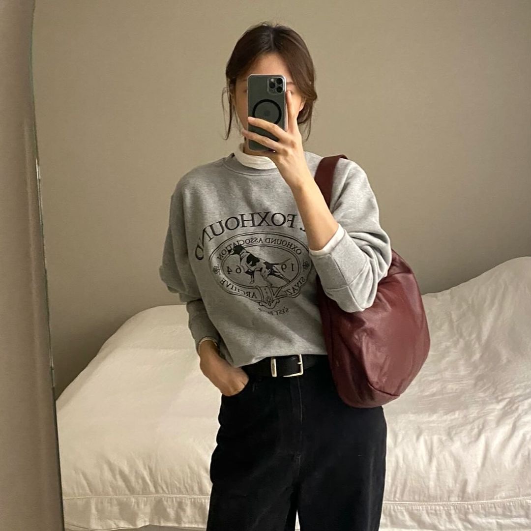 Siyazu SITP5042 Foxhound Sweat Shirt Melange Gray 착용 스타일 - 1