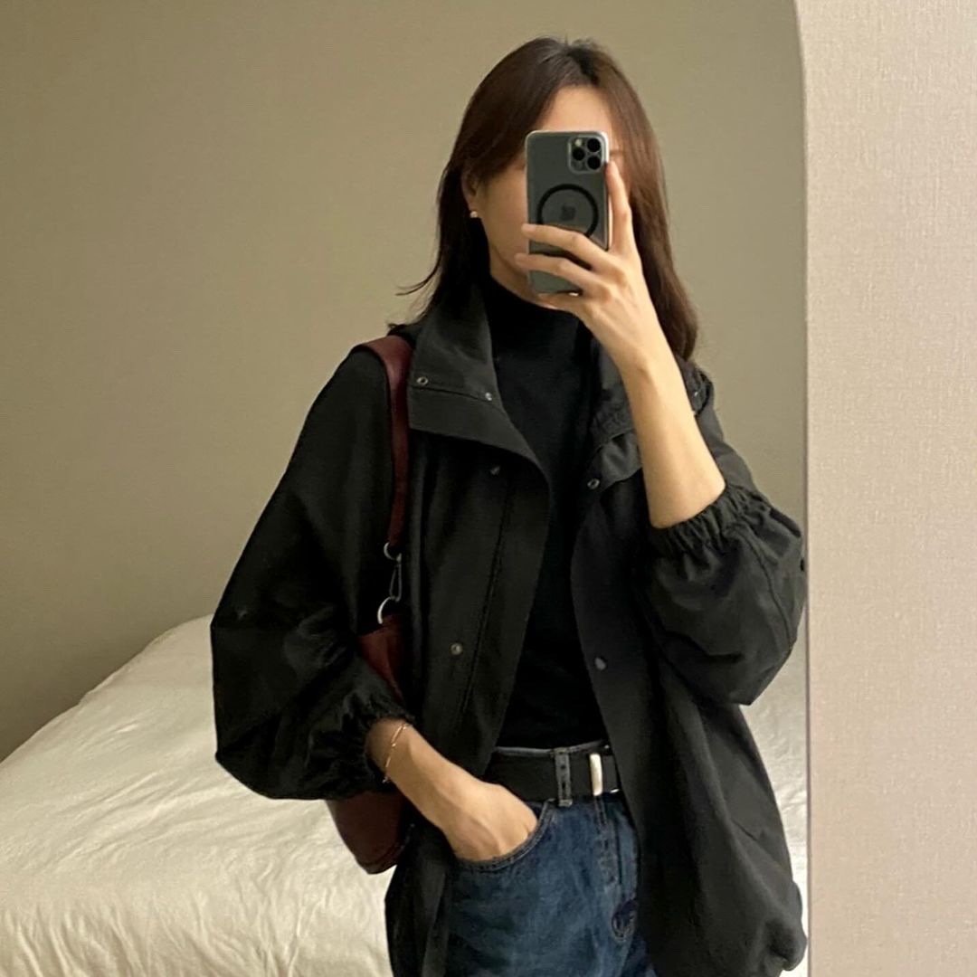 Siyazu SIOT4110 High Neck Windbreaker Black 착용 스타일 - 1