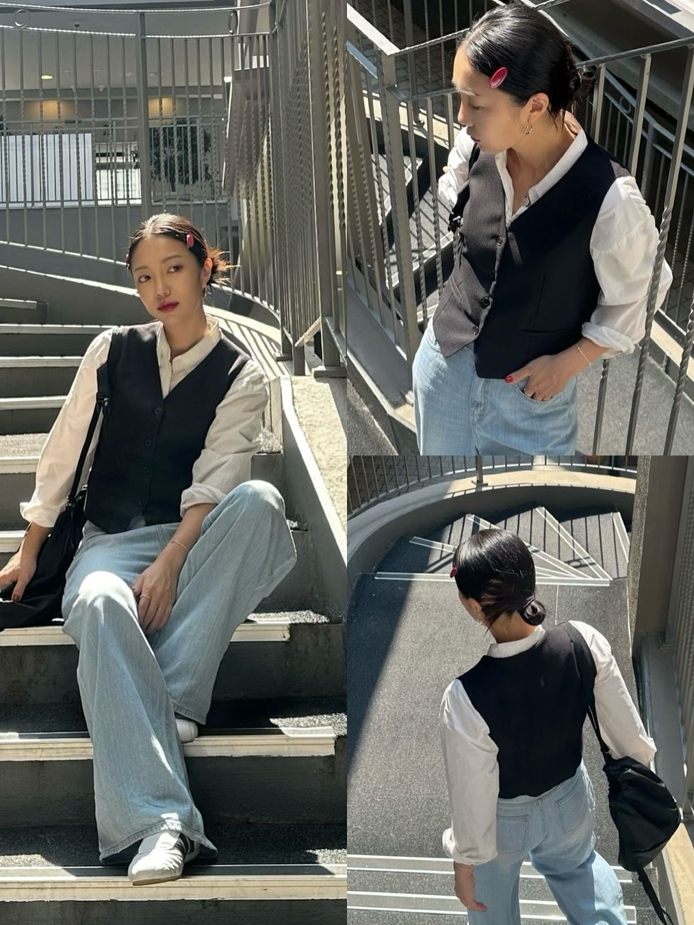 Siyazu SITP5159 Modern Layered Vest Black 착용 스타일 - 4