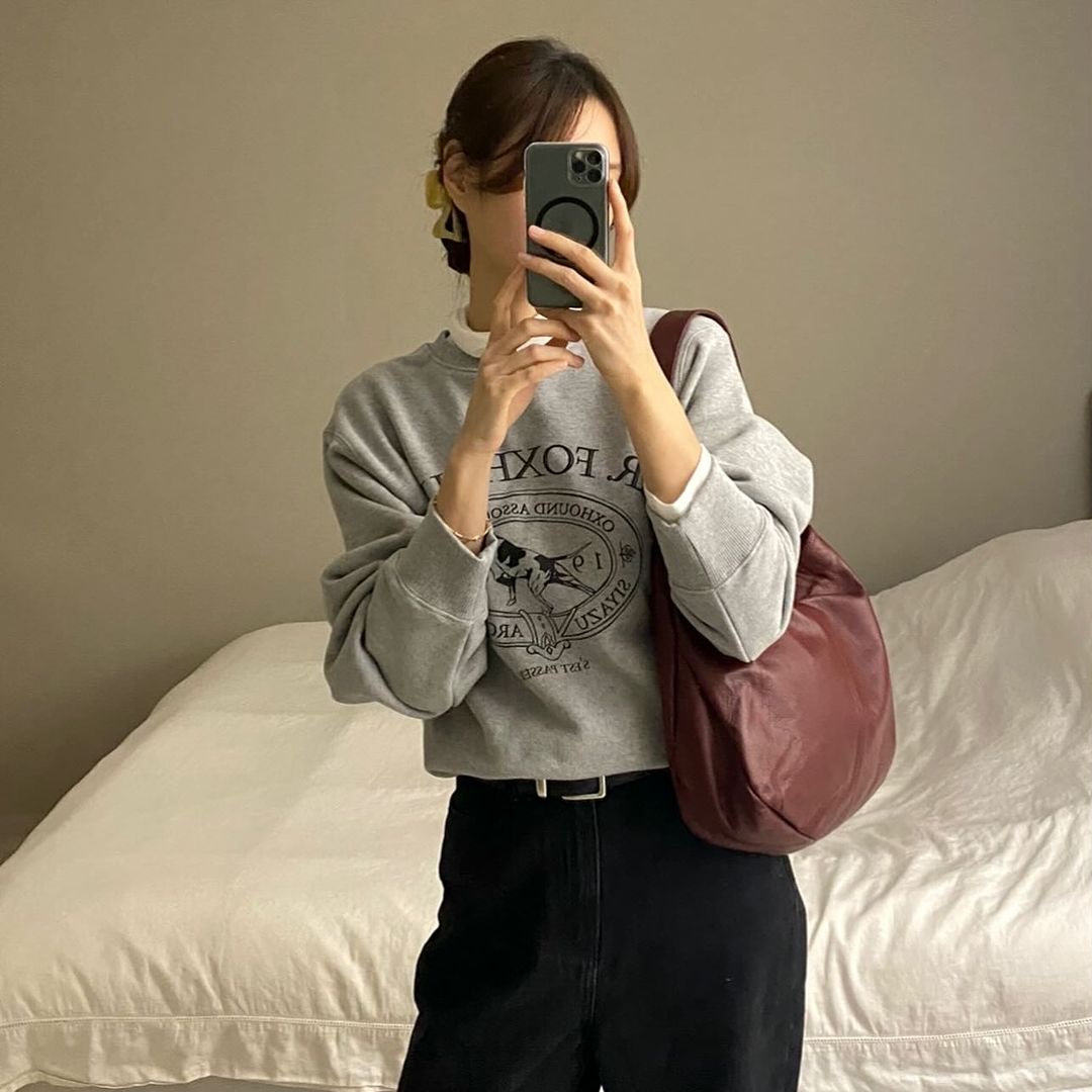 Siyazu SITP5042 Foxhound Sweat Shirt Melange Gray 착용 스타일 - 2