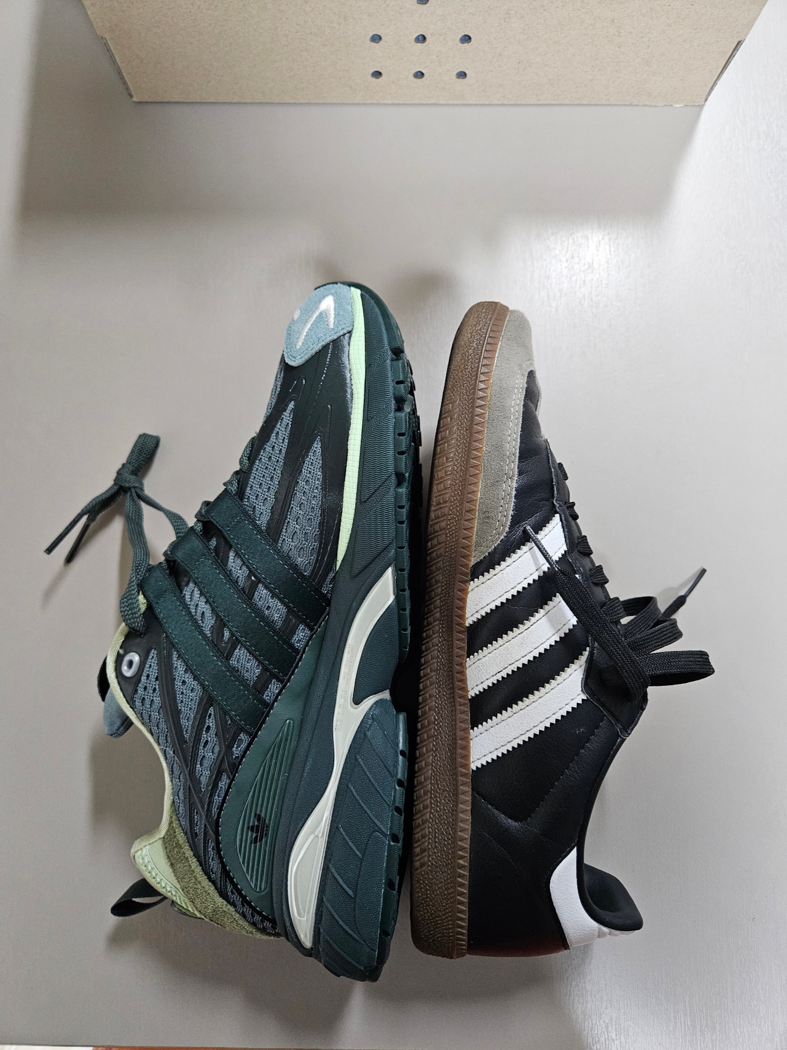 Adidas x Song for the Mute Adistar Cushion Shadow Green College Green, Adidas Samba Vegan Black White 착용 스타일 - 8