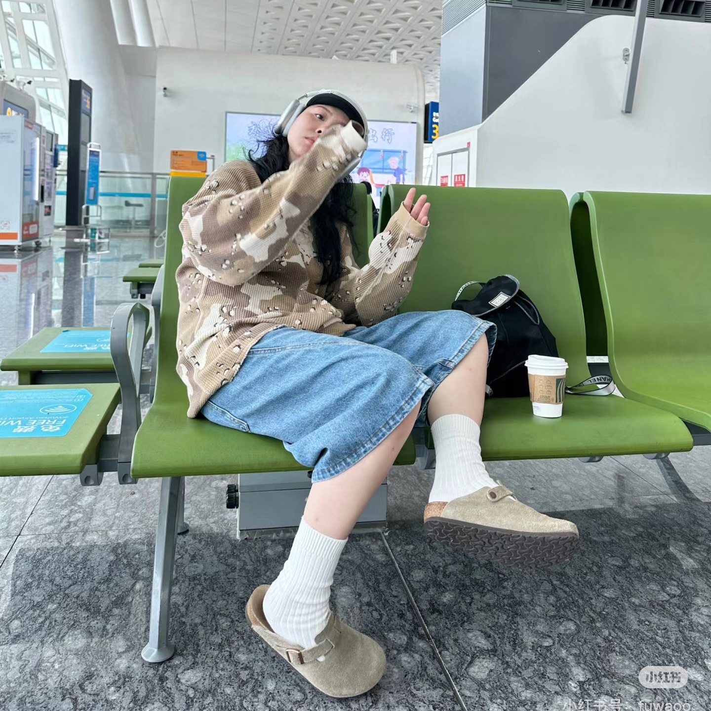 Stussy Raglan Thermal LS Crew Desert Camo 착용 스타일 - 2