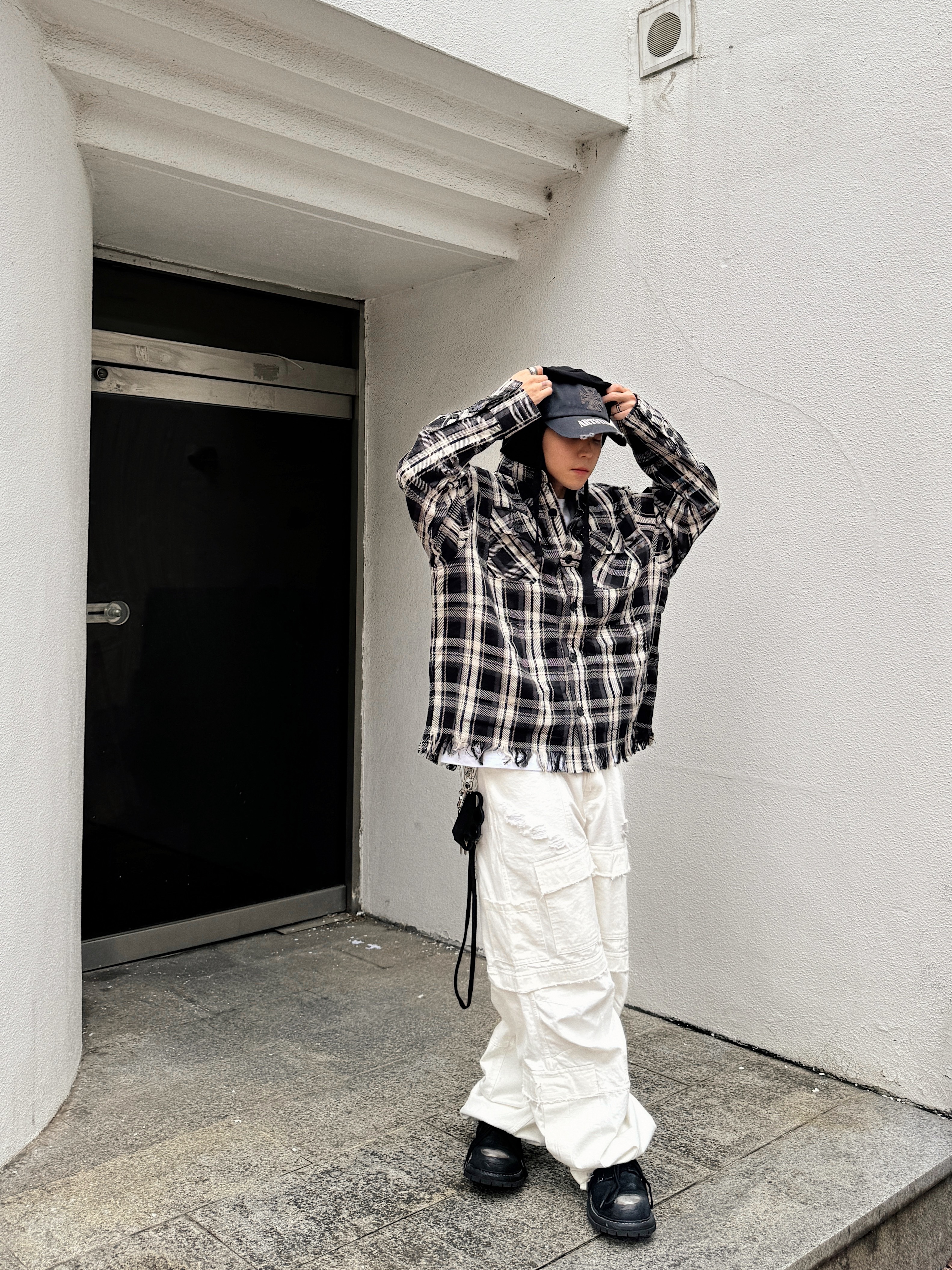 ETCE Cross Layered Washing Cap Black, ETCE Cross Destroyed Cap Black 착용 스타일 - 6