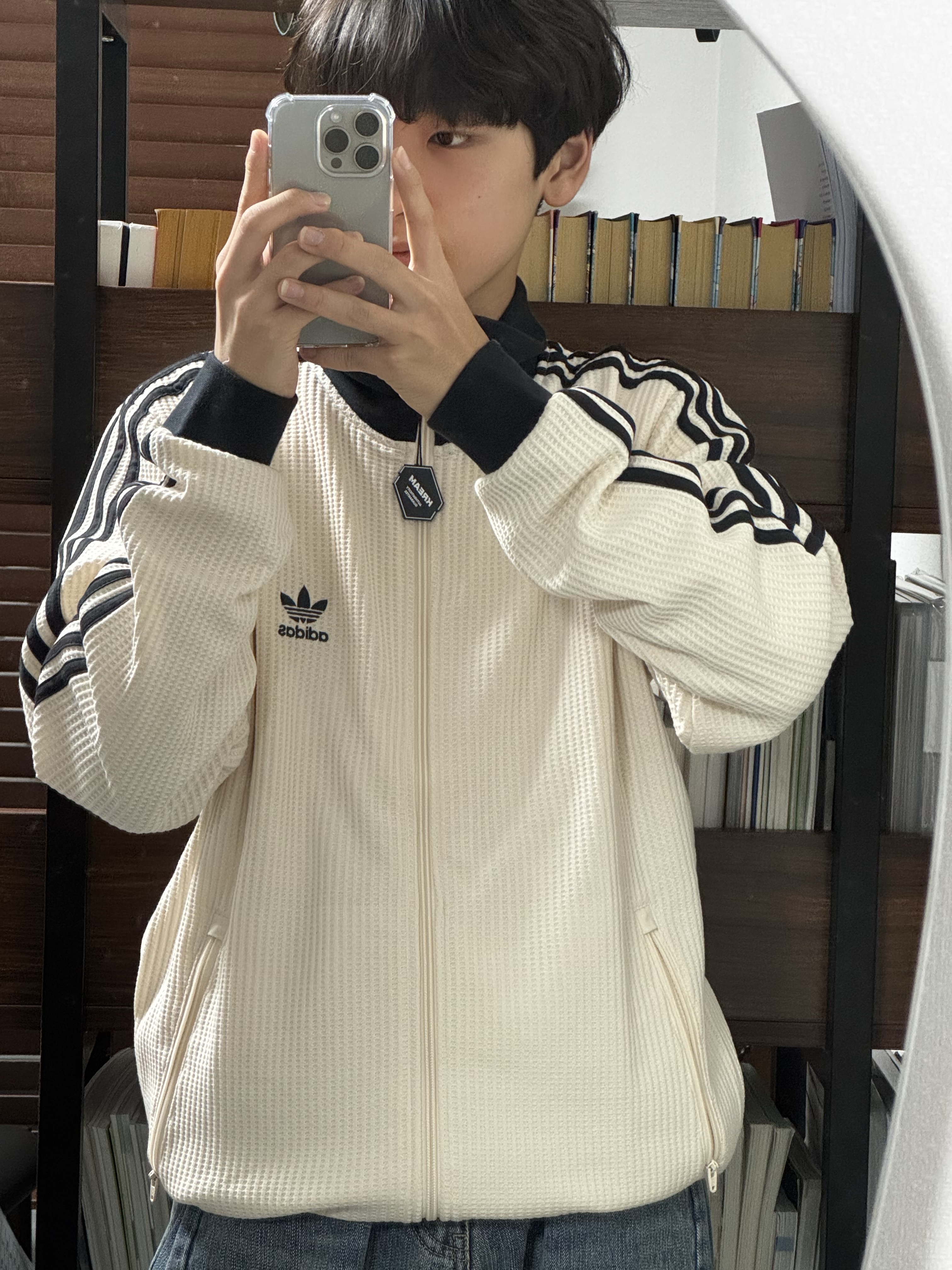 Adidas Waffle Beckenbauer Track Top Wonder White - KR Sizing 착용 스타일 - 1