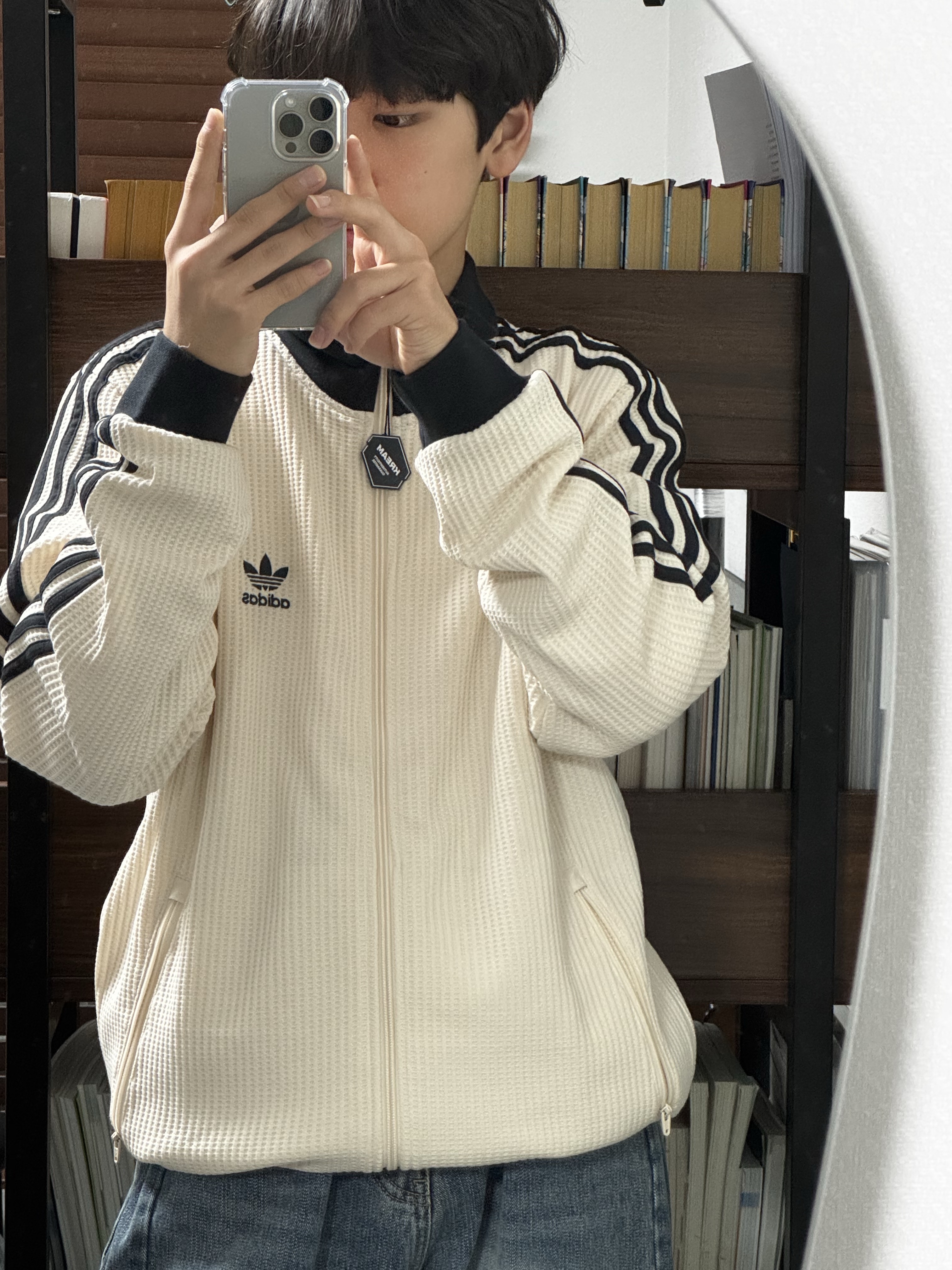 Adidas Waffle Beckenbauer Track Top Wonder White - KR Sizing 착용 스타일 - 2