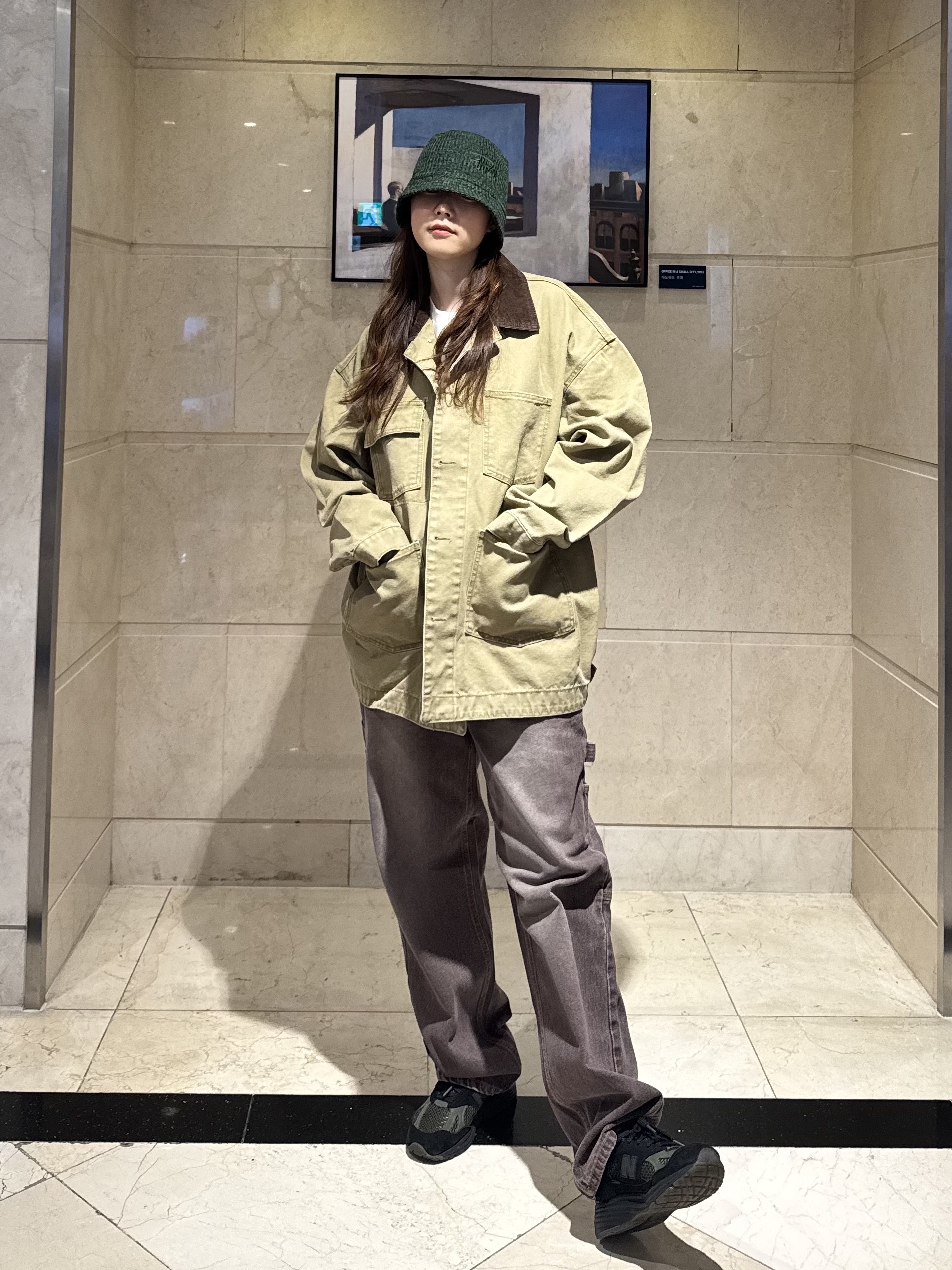 QT8 GARMENTS TL Washed Work Chore Jacket Beige, QT8 GARMENTS TL Denim Carpenter Pant Brown 착용 스타일 - 4