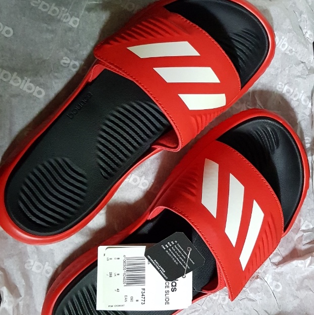 Adidas Alphabounce Slide Red Black 착용 스타일