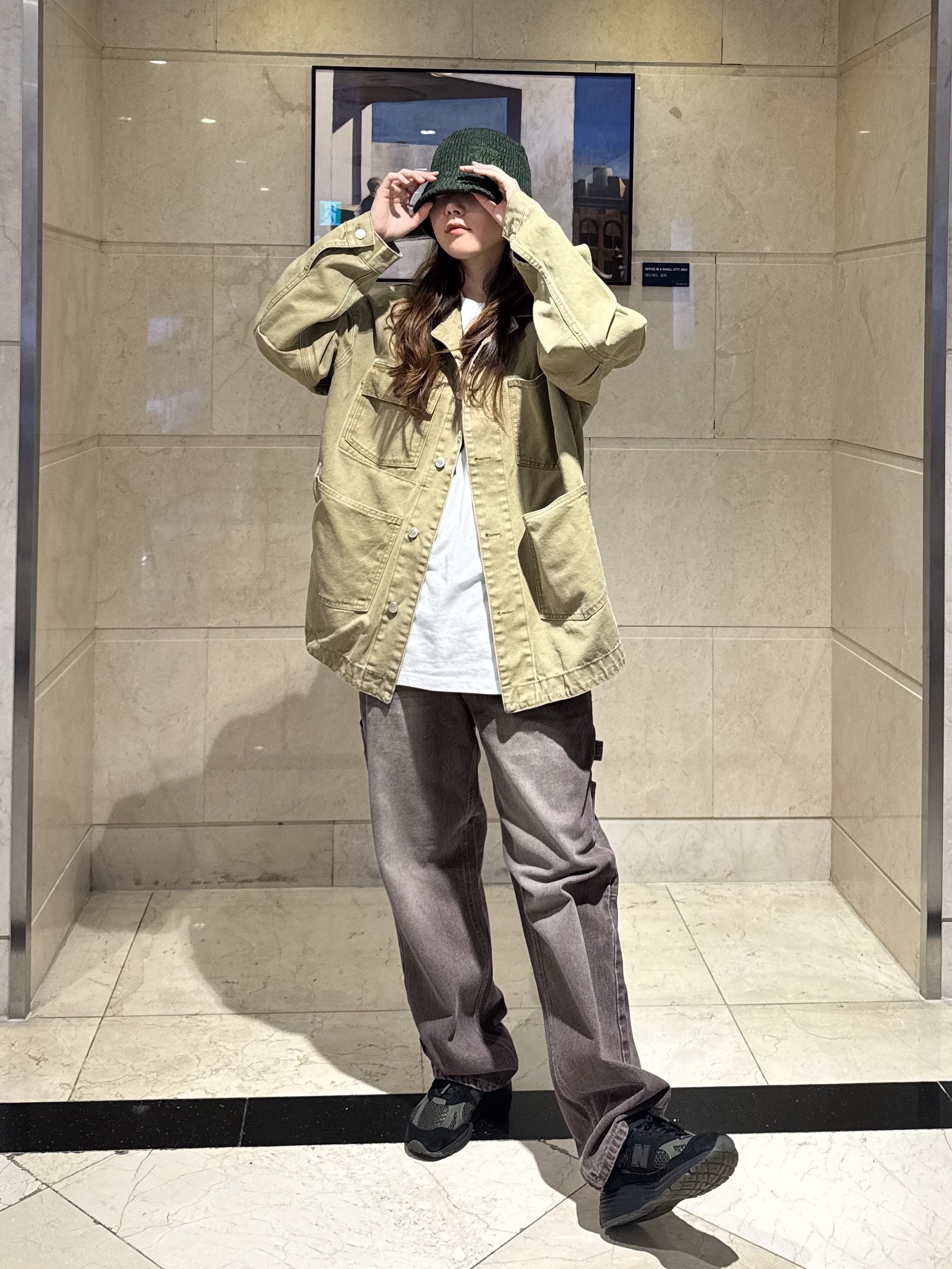 QT8 GARMENTS TL Washed Work Chore Jacket Beige, QT8 GARMENTS TL Denim Carpenter Pant Brown 착용 스타일 - 2