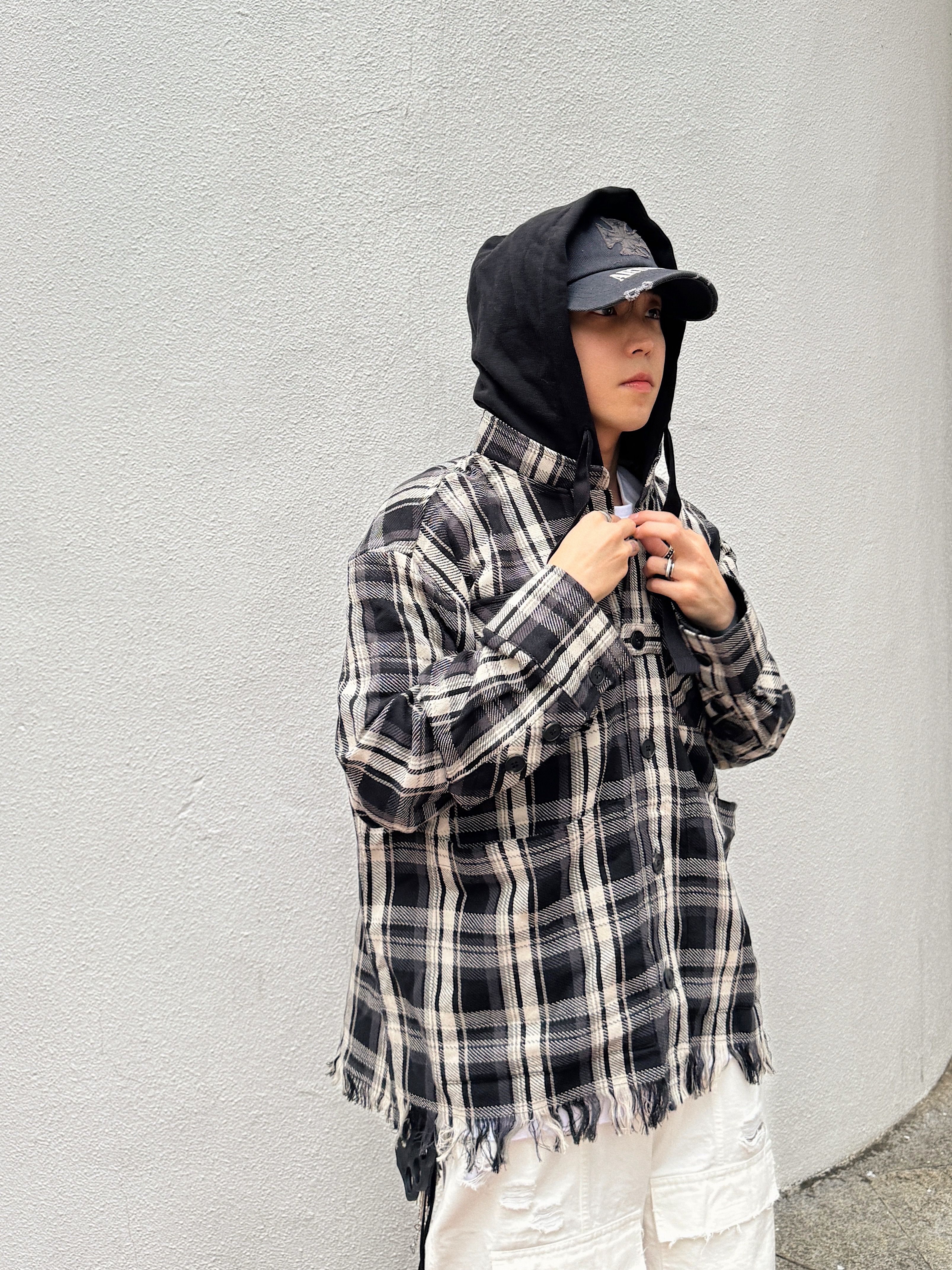 ETCE Cross Layered Washing Cap Black, ETCE Cross Destroyed Cap Black 착용 스타일 - 2