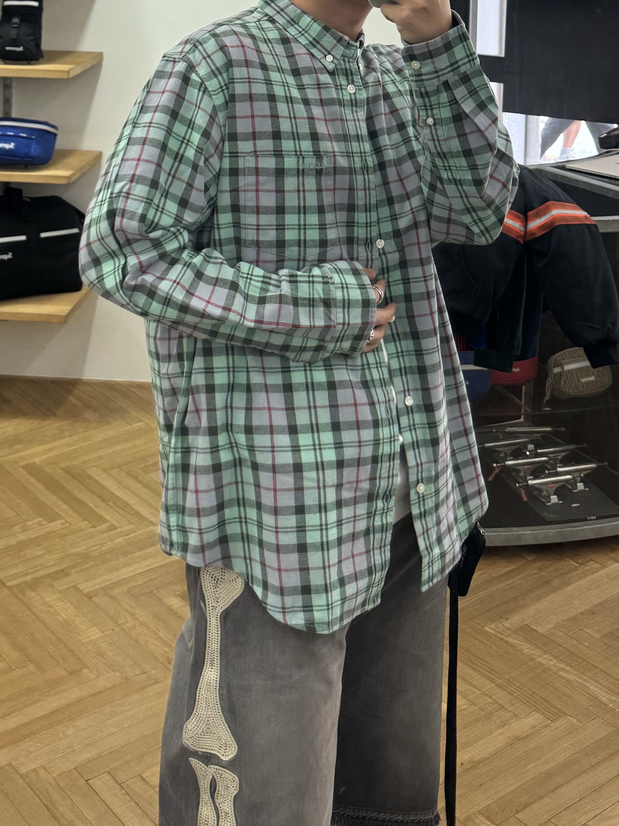 Supreme Plaid Flannel Shirt Blue - 24FW 착용 스타일