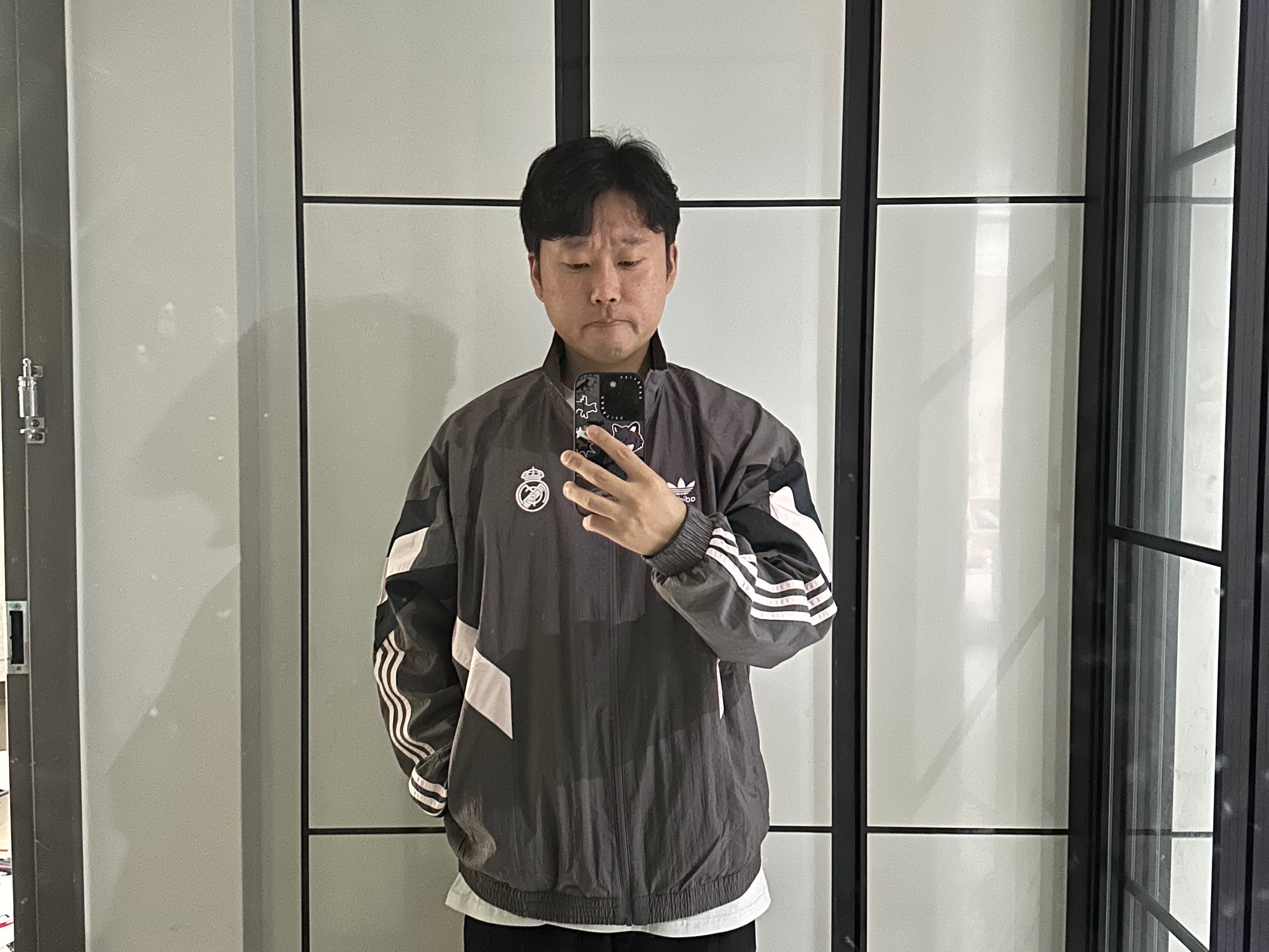 Adidas Real Madrid Originals Track Top Charcoal Grey - KR Sizing 착용 스타일