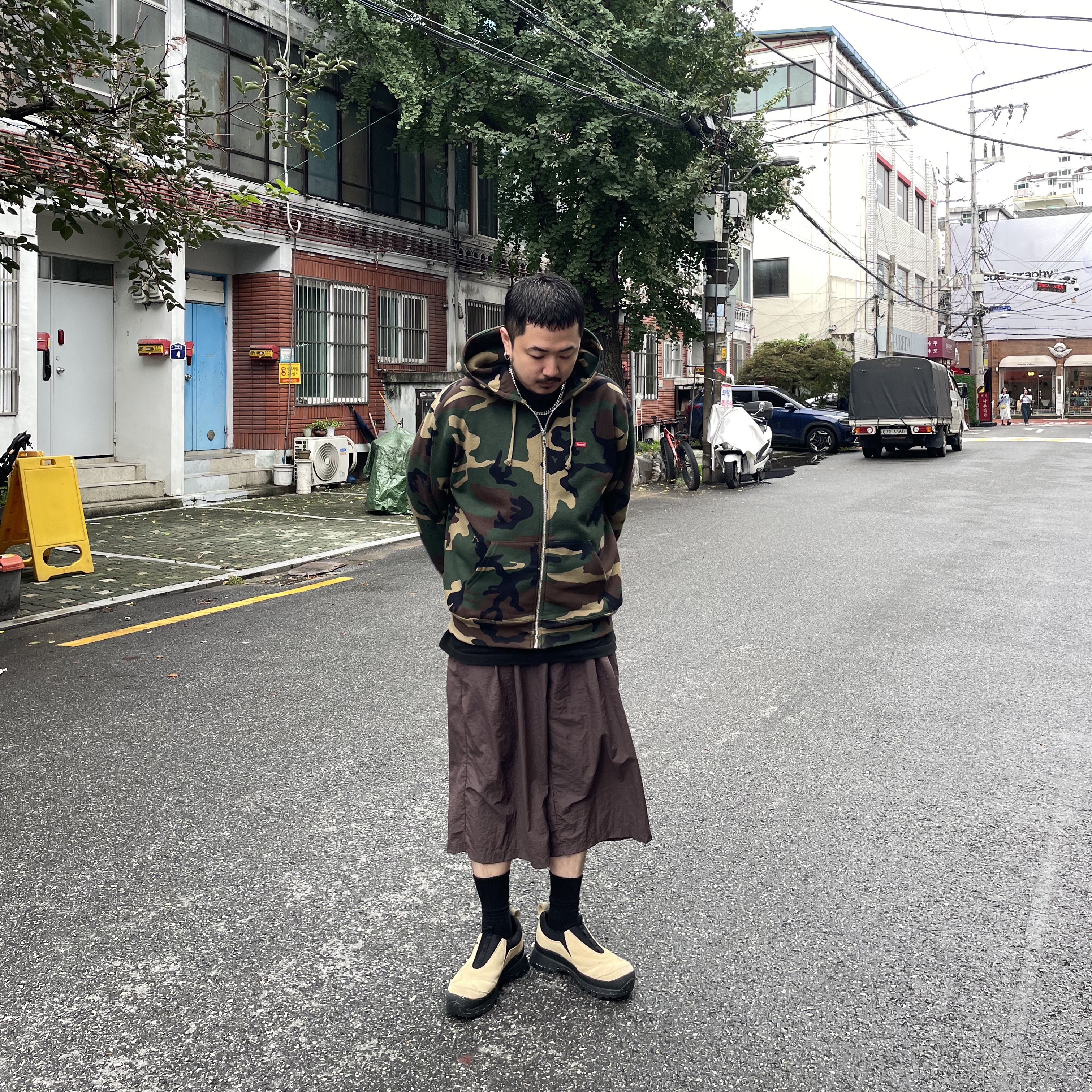 Supreme Small Box Zip Up Hooded Sweatshirt Woodland Camo - 24FW 착용 스타일
