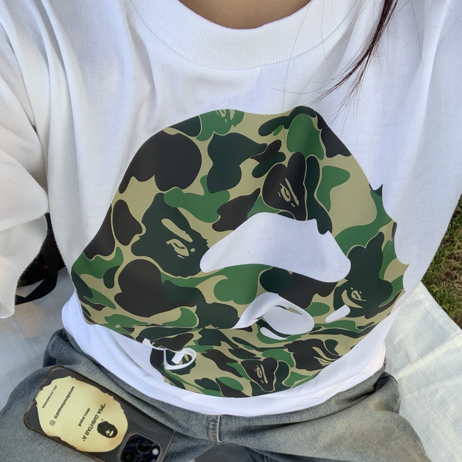 BAPE ABC Camo Big Ape Head T-Shirt White Green 착용 스타일