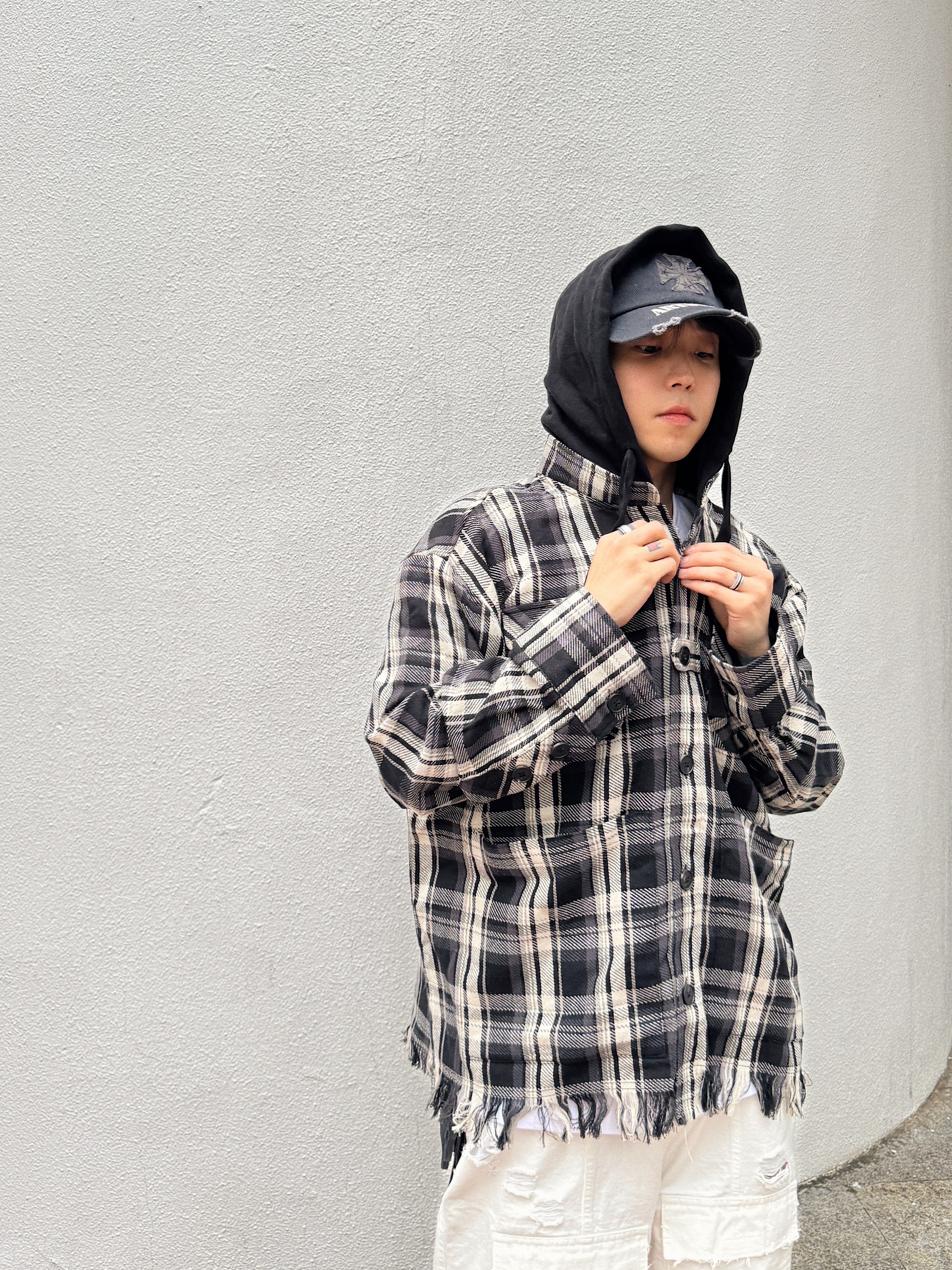 ETCE Cross Layered Washing Cap Black, ETCE Cross Destroyed Cap Black 착용 스타일 - 3