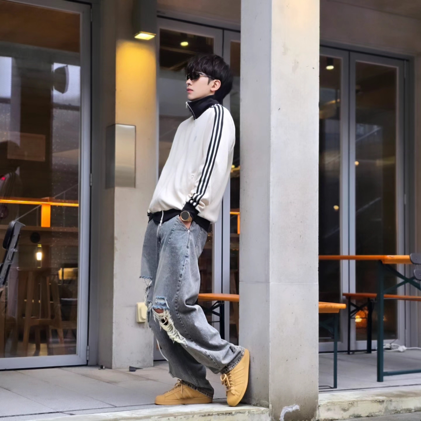 Adidas Waffle Beckenbauer Track Top Wonder White - KR Sizing, Samsung Galaxy Watch6 44mm LTE Silver (Korean Ver.) 착용 스타일 - 7