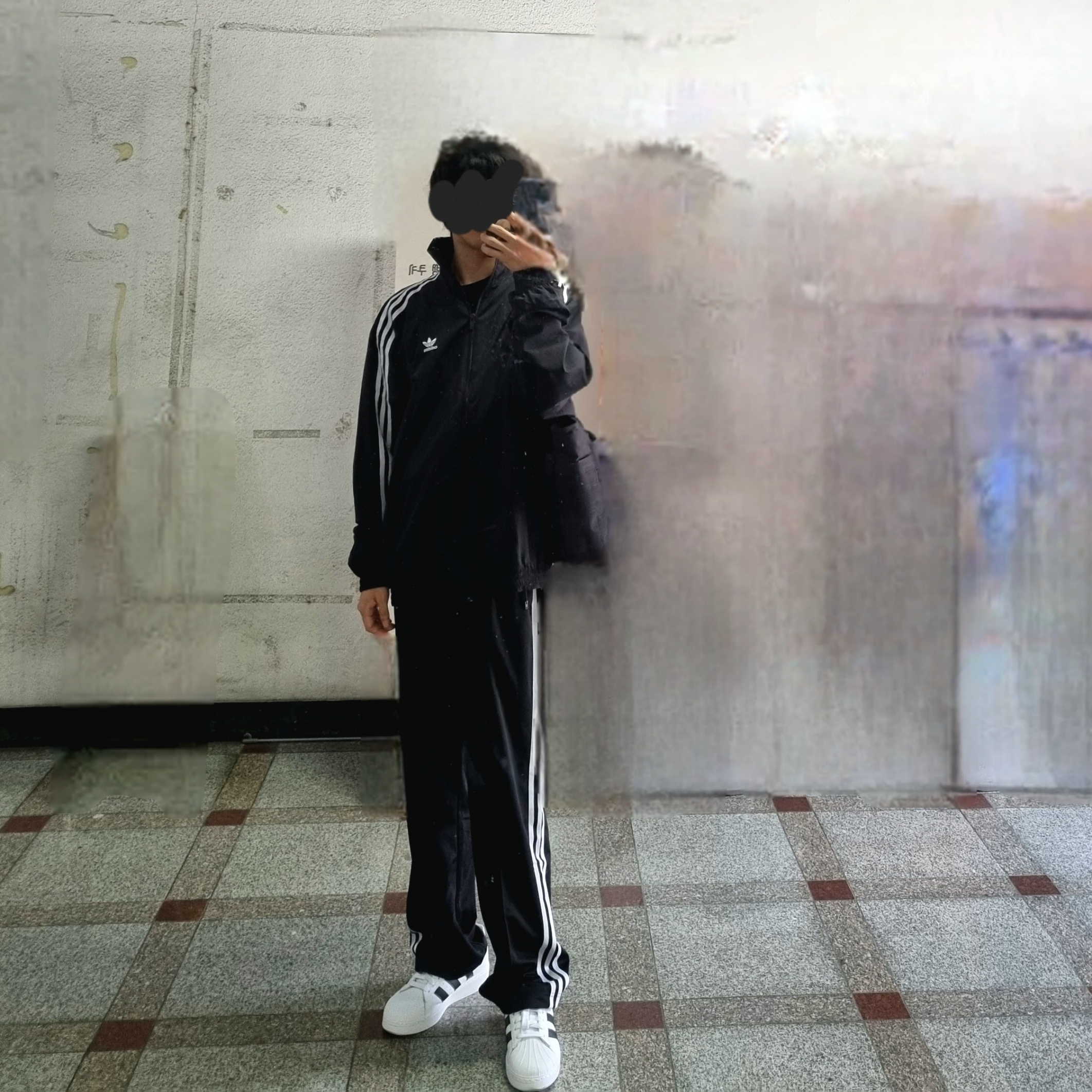 (W) Adidas Adilenium Oversized Track Top Black - US Sizing, Adidas Superstar XLG Cloud White Core Black 착용 스타일