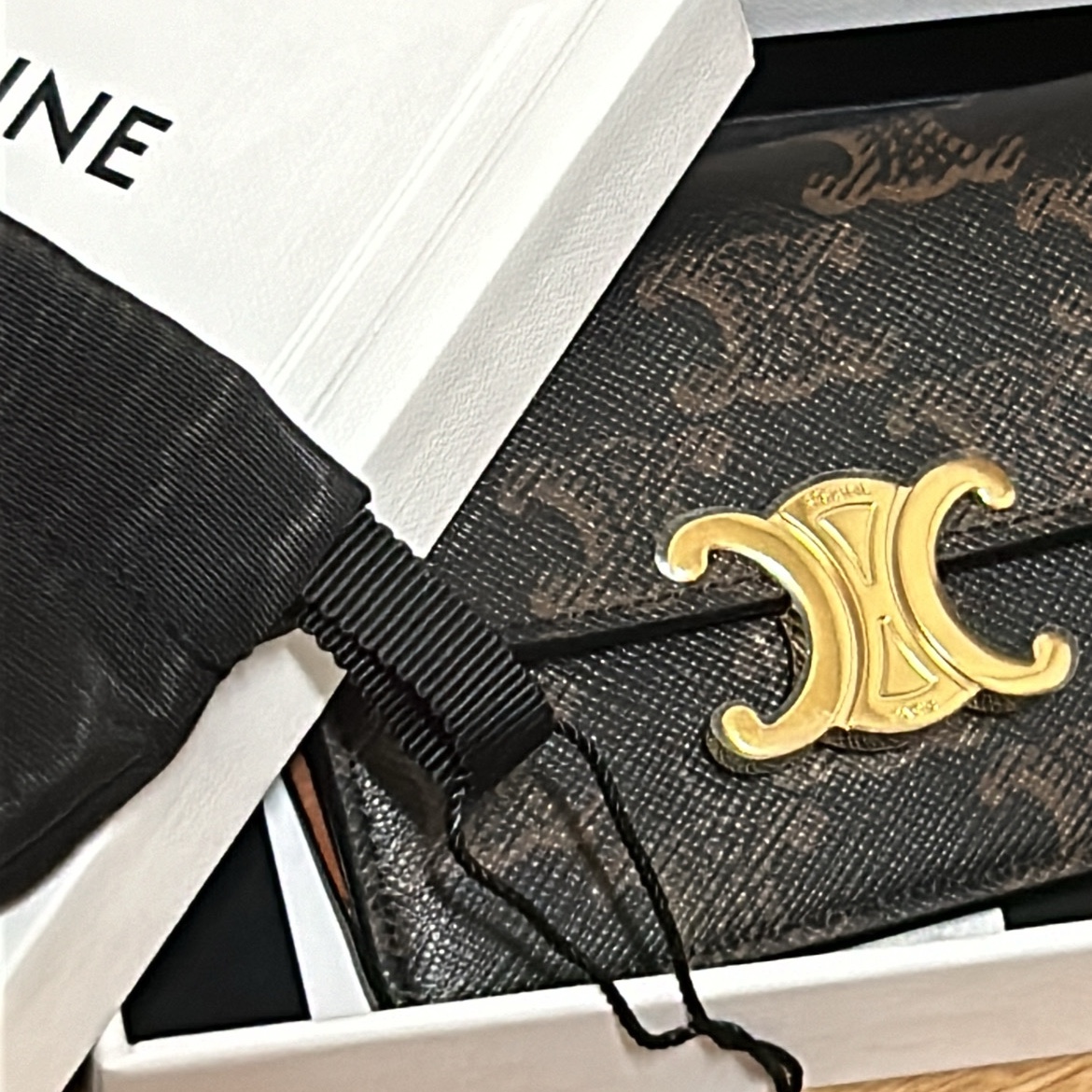 Celine Card Holder with Flap in Triomphe Canvas Tan 착용 스타일