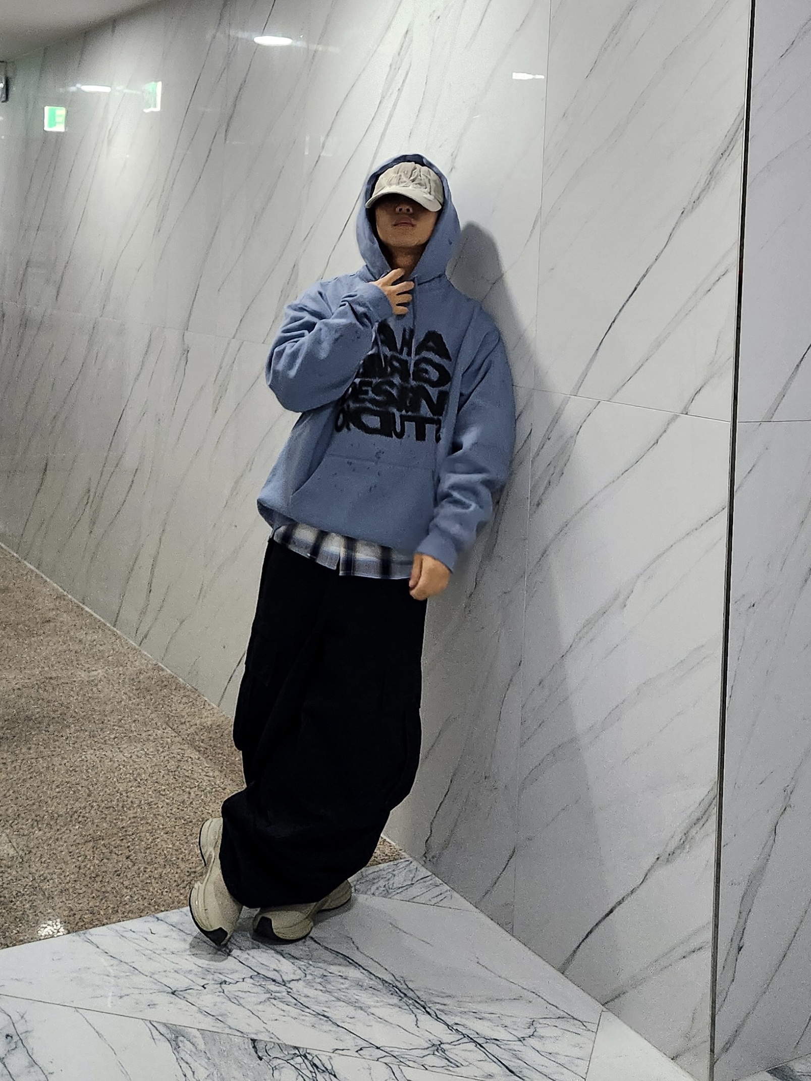 Millo Archive Ombre Check Shirt Navy 착용 스타일 - 1