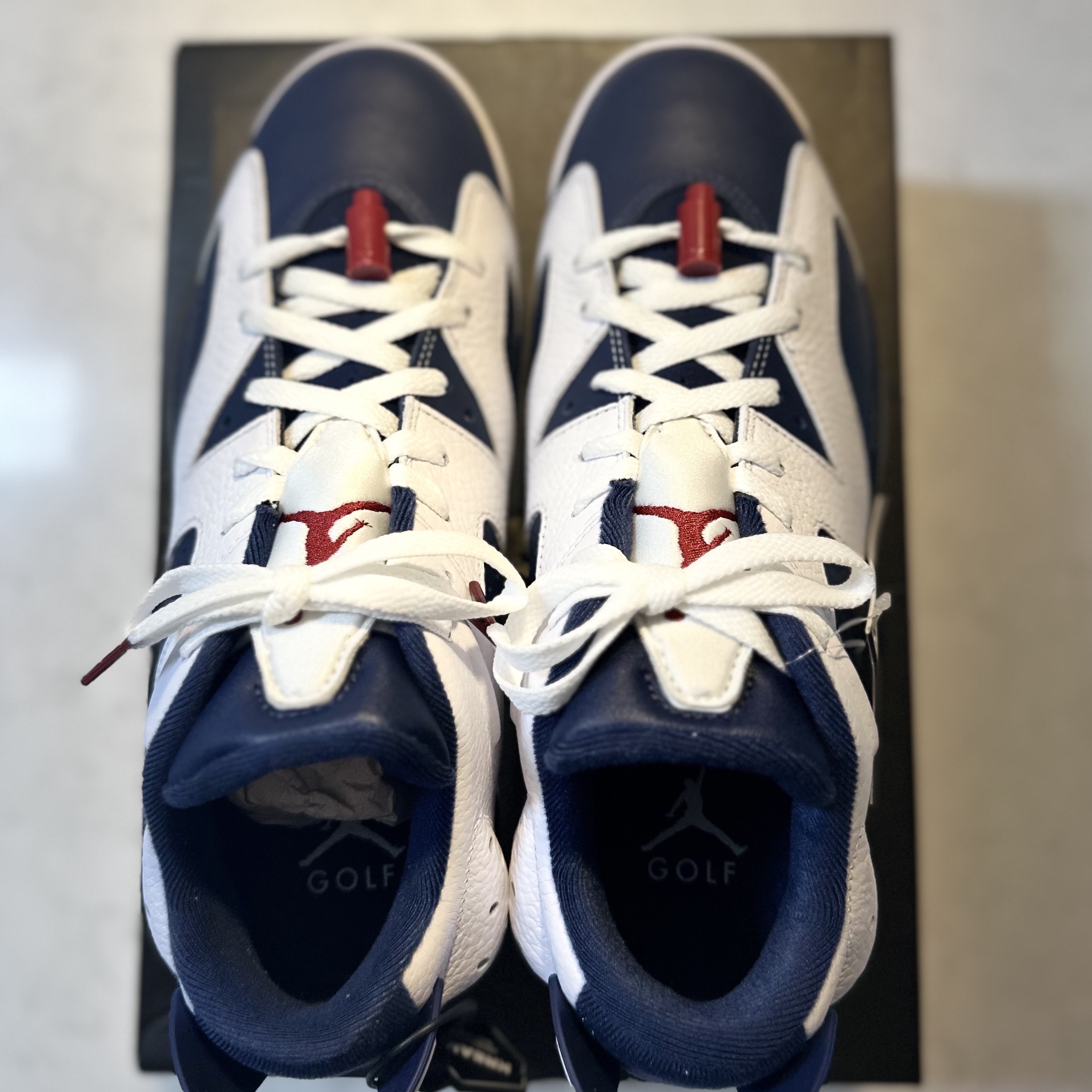 Jordan 6 Retro Low Golf Varsity Red Mignight Navy 착용 스타일 - 1