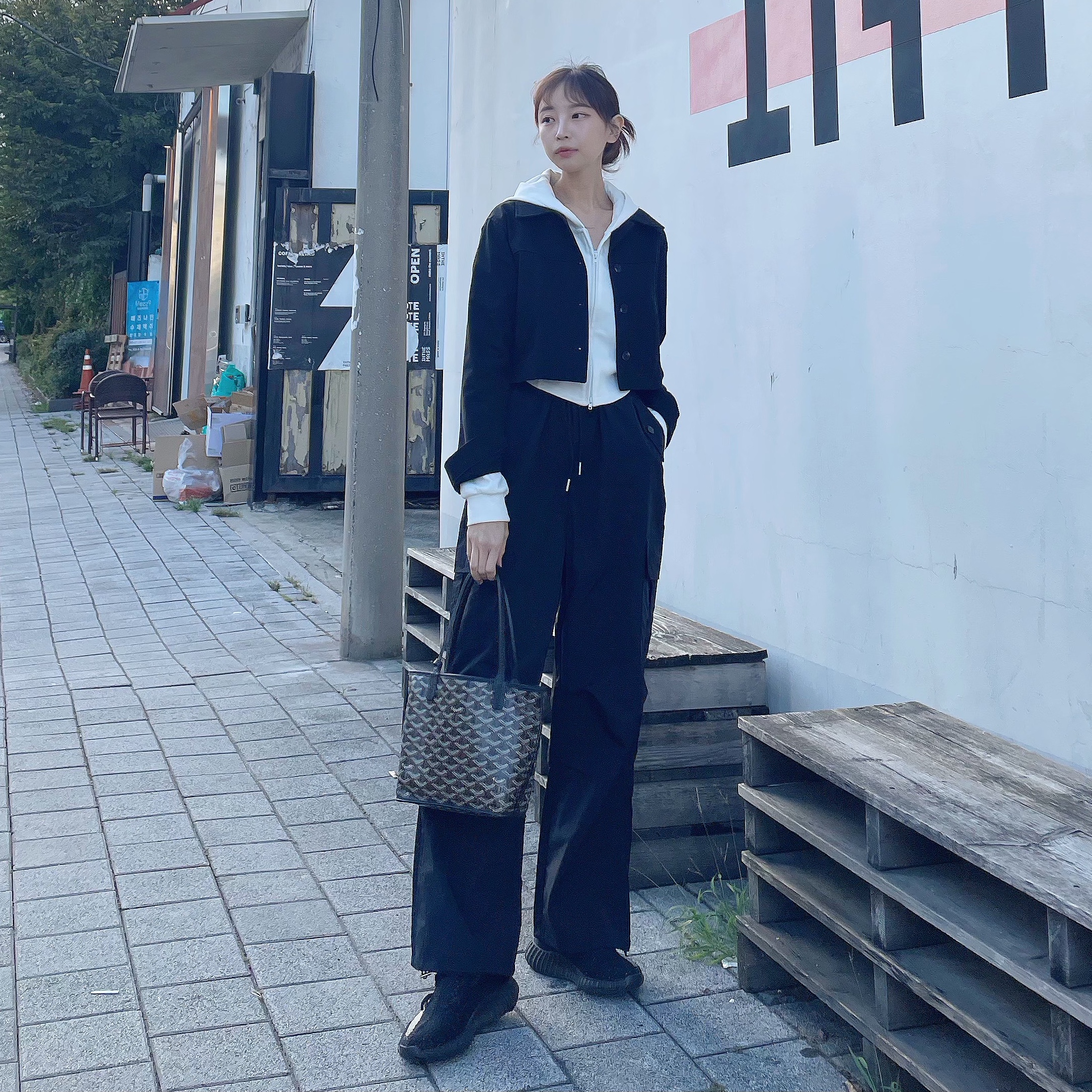 Goyard Anjou Mini Bag Black, Adidas Yeezy Boost 350 V2 Core Black White 2022 착용 스타일 - 2