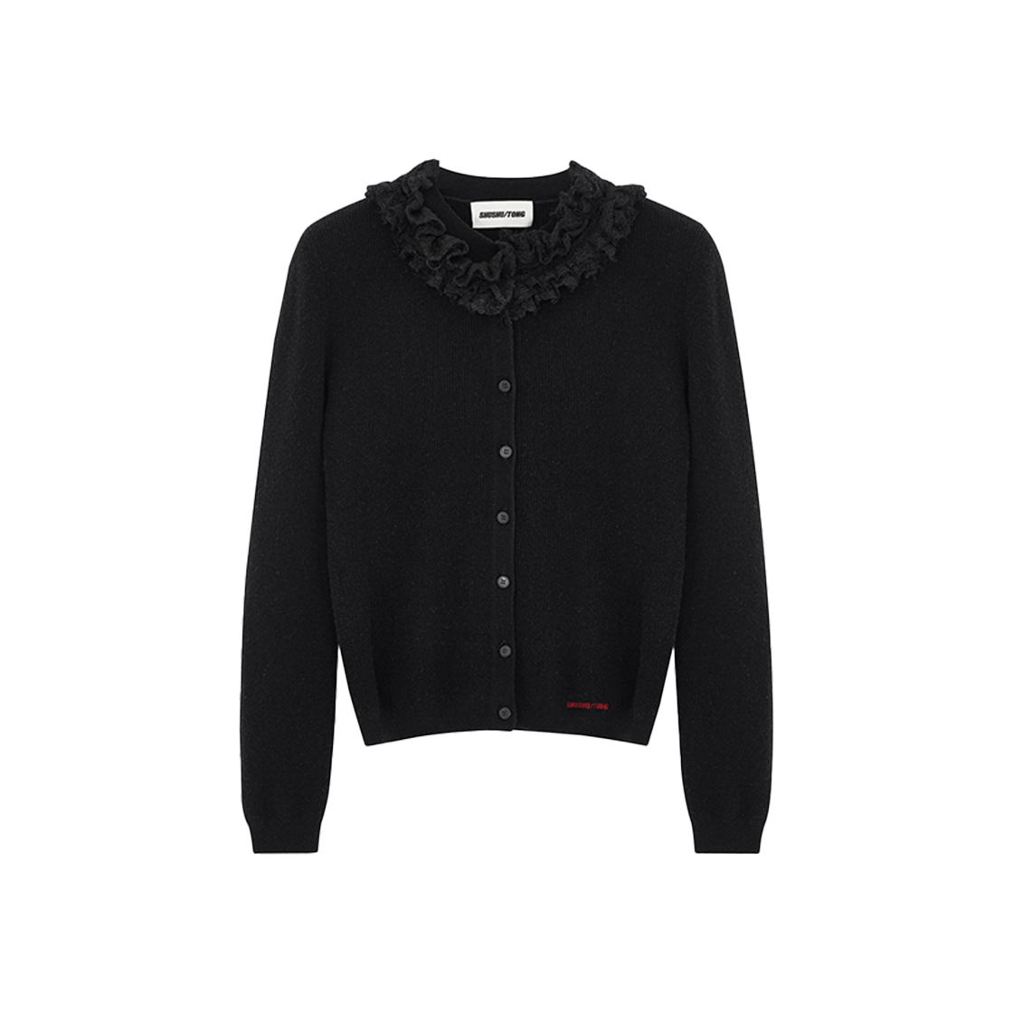 슈슈통 우먼 칼라 엠벨리시드 가디건 블랙 - 24FW
