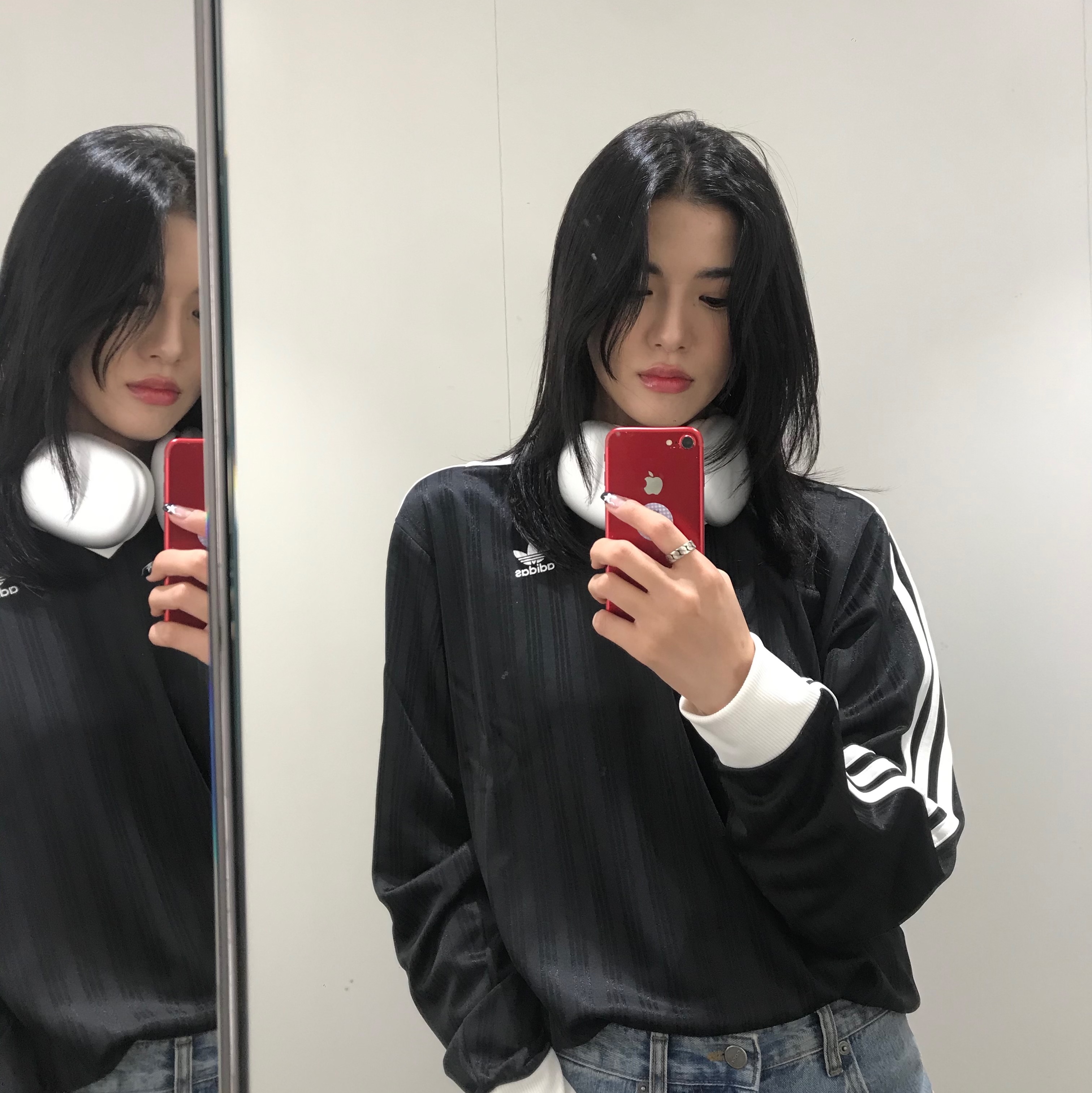 Adidas Adicolor Pique Football Long Sleeve T-Shirt Black - KR Sizing 착용 스타일