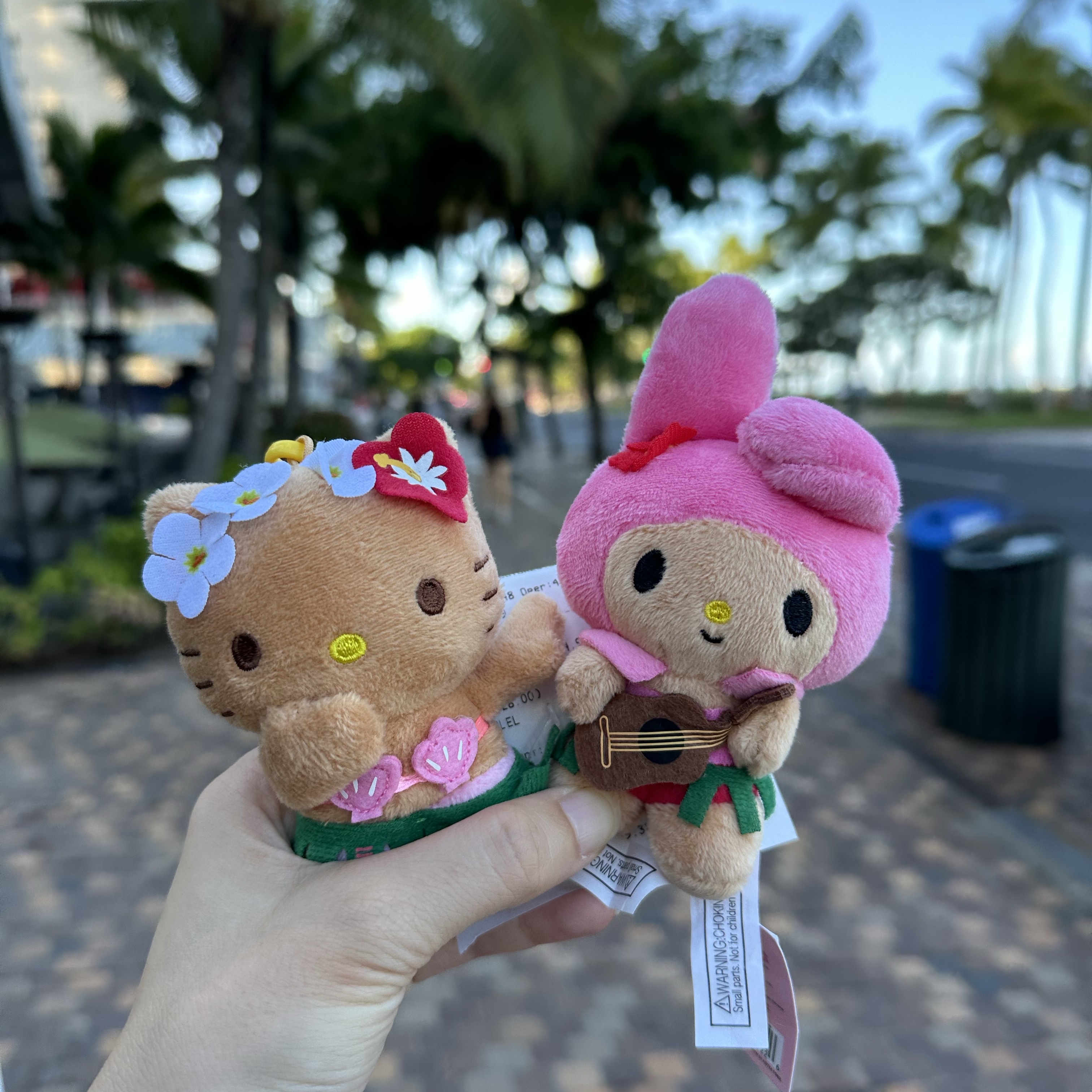 Sanrio Hello Kitty Hula Kiss 4" Hawaii Series Plush, Sanrio My Melody Ukulele 4" Hawaii Series Plush 착용 스타일