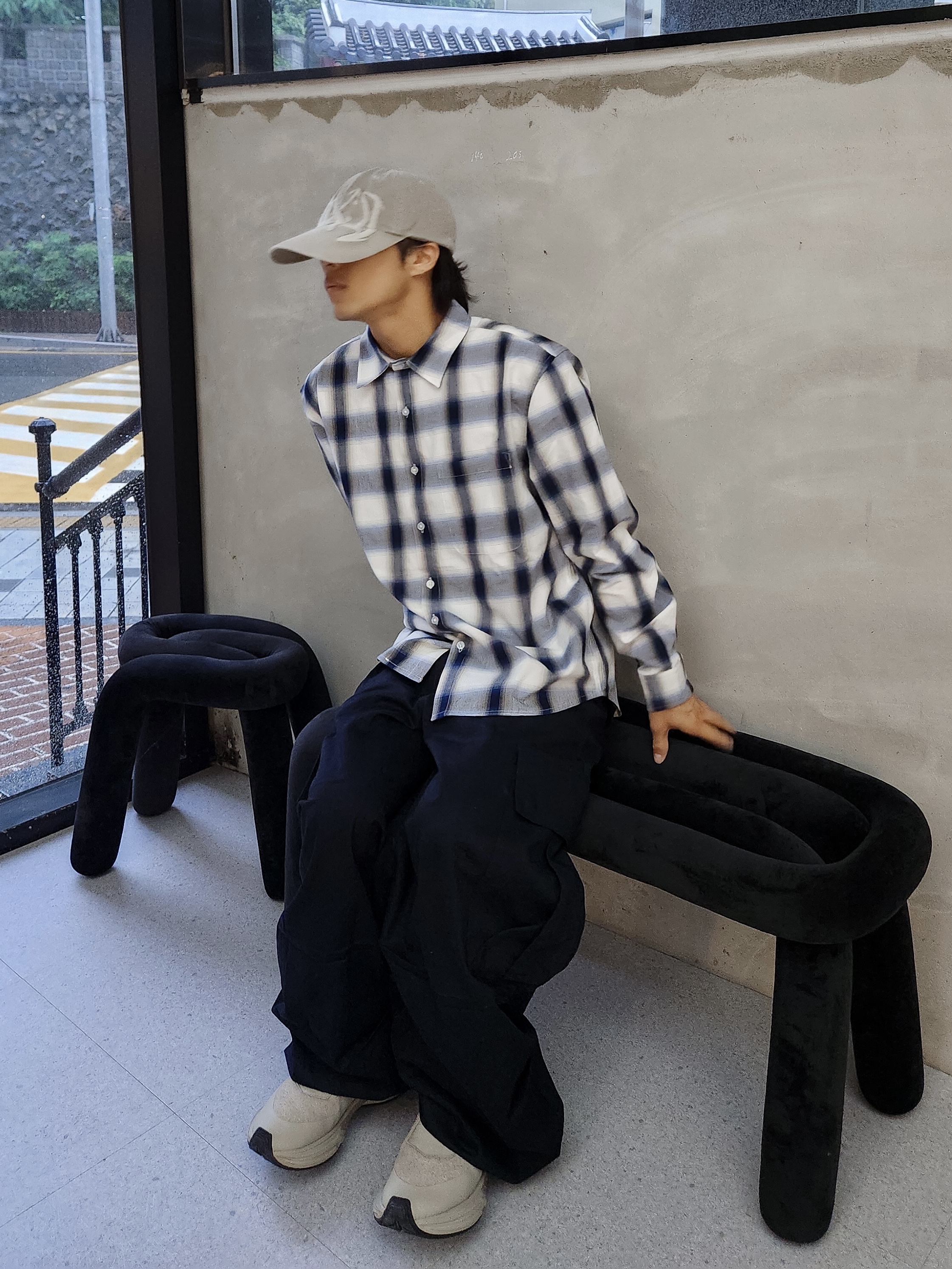 Millo Archive Ombre Check Shirt Navy 착용 스타일 - 2